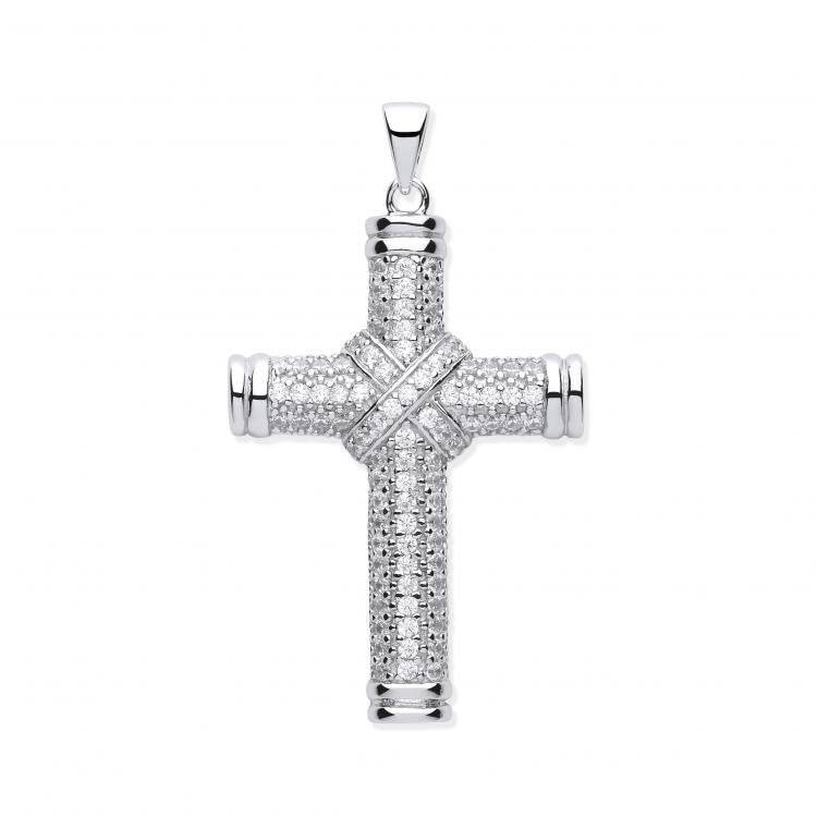 925 Sterling Silver Fancy Cz Kiss Cross with Chain