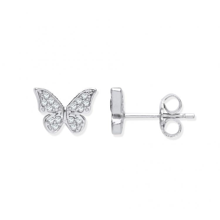 925 Sterling Silver Cubic Zirconia Butterfly Stud Earrings