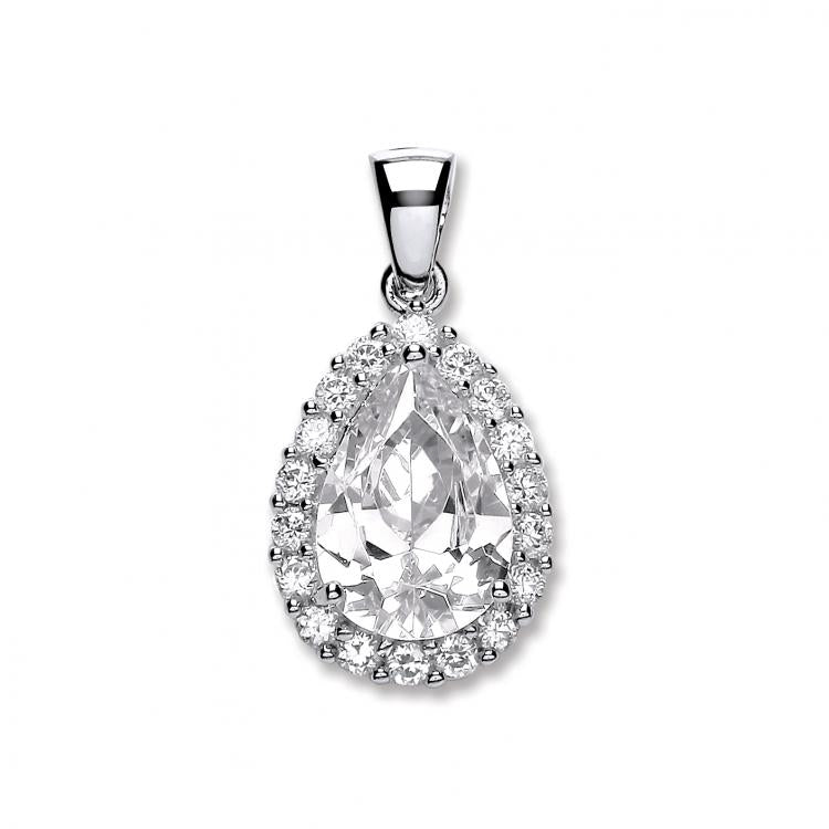 925 Sterling Silver Pear Cut Cluster Drop Pendant with Chain