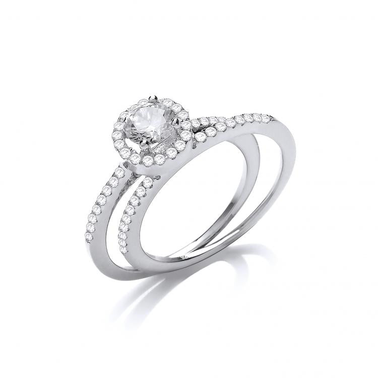 925 Sterling Silver Bridal Set Halo Solitaire with Half ET Cz 