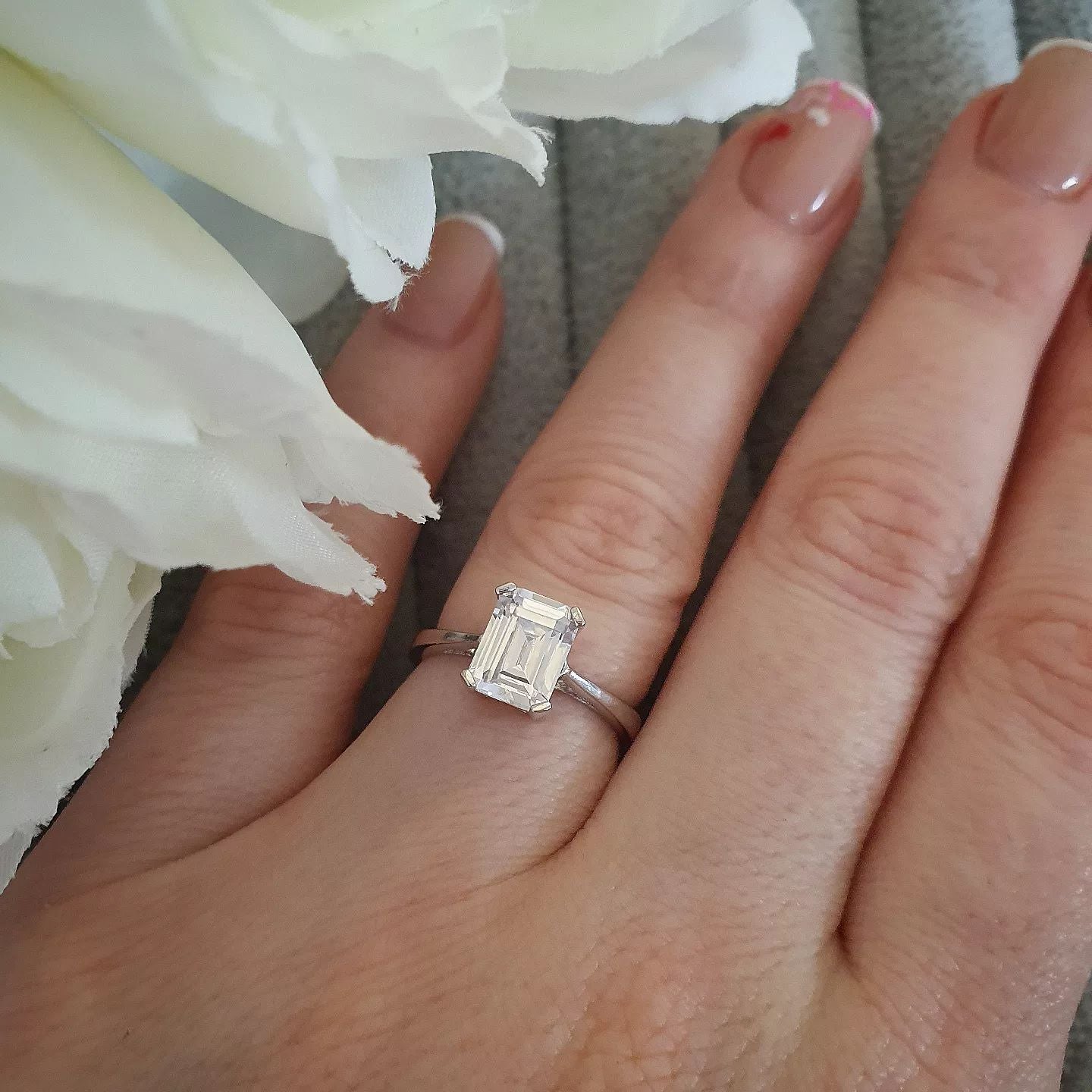 925 Sterling Silver 1.75ct Emerald Cut CZ Ring