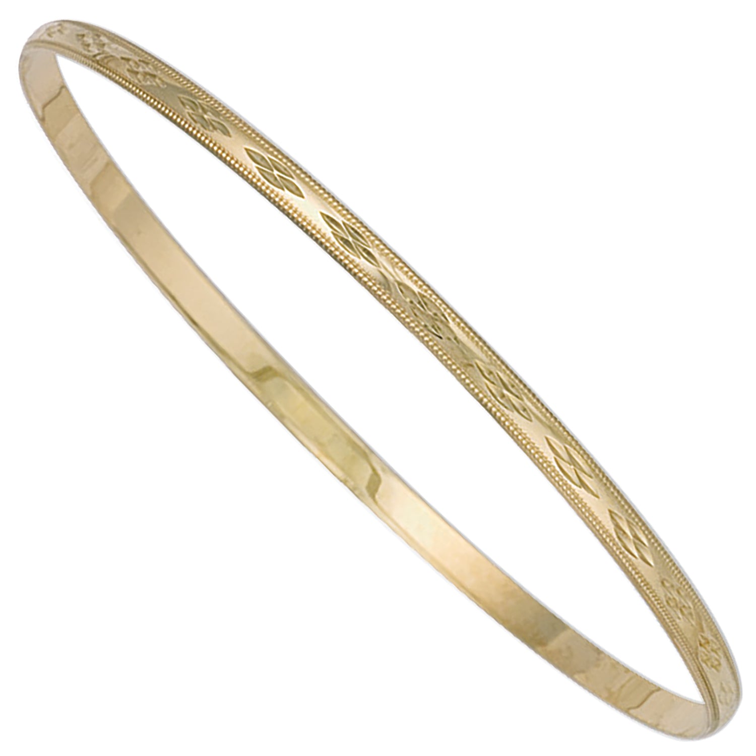 9ct Yellow Gold 3mm Diamond Cut D - Shaped Slave Bangle