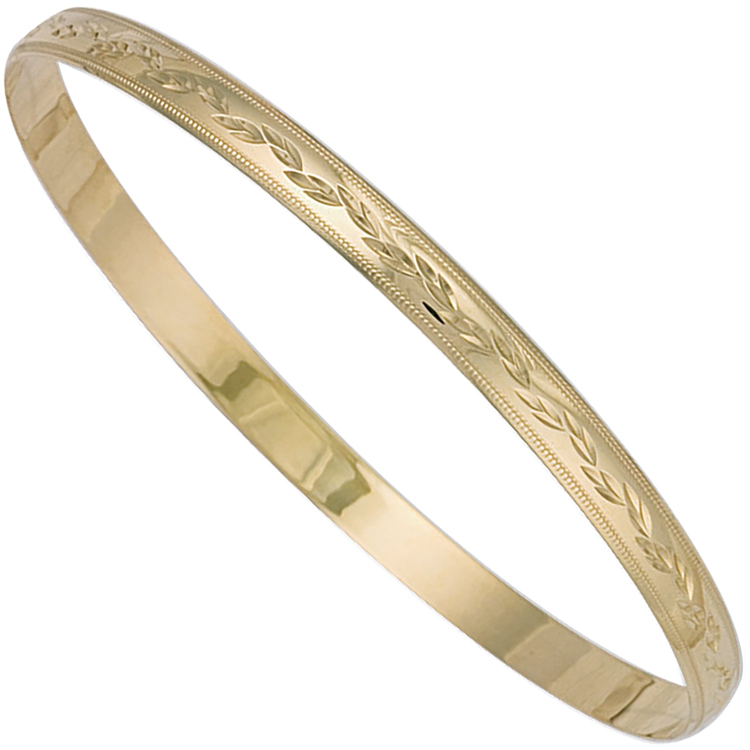 9ct Yellow Gold 5mm Diamond Cut D - Shaped Slave Bangle