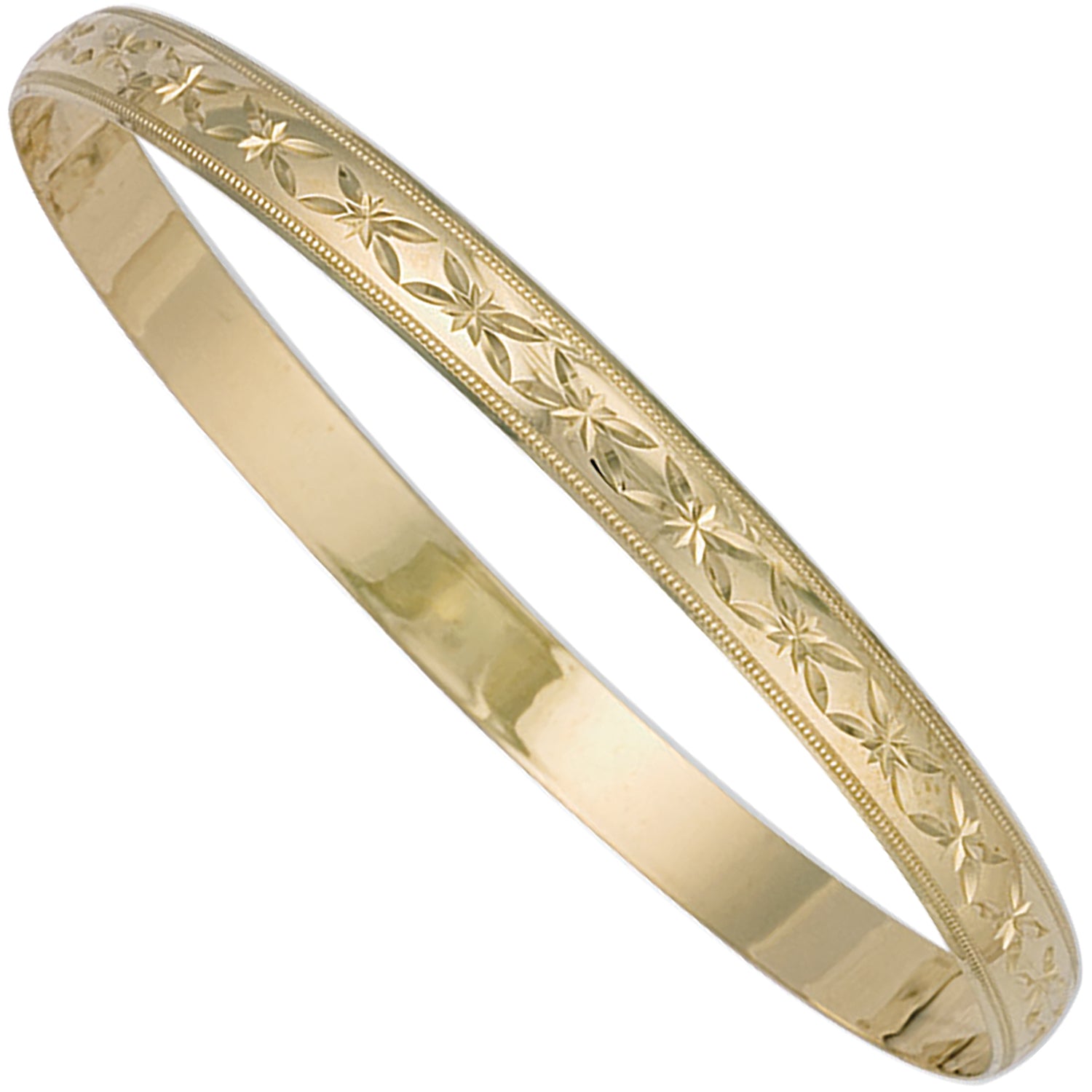 9ct Yellow Gold 6mm Diamond Cut D - Shaped Slave Bangle