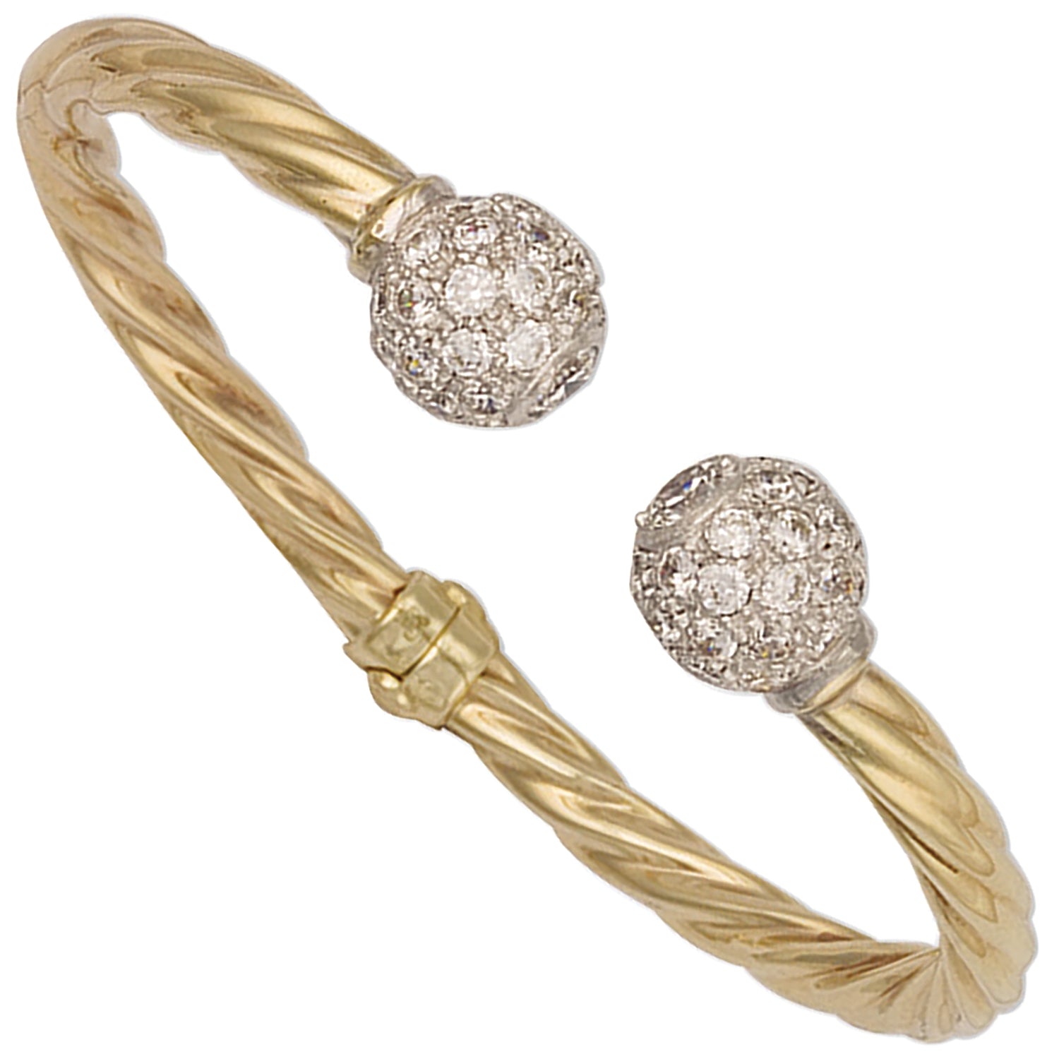 9ct Yellow Gold Hinged Twisted Cubic Zirconia Torque Bangle