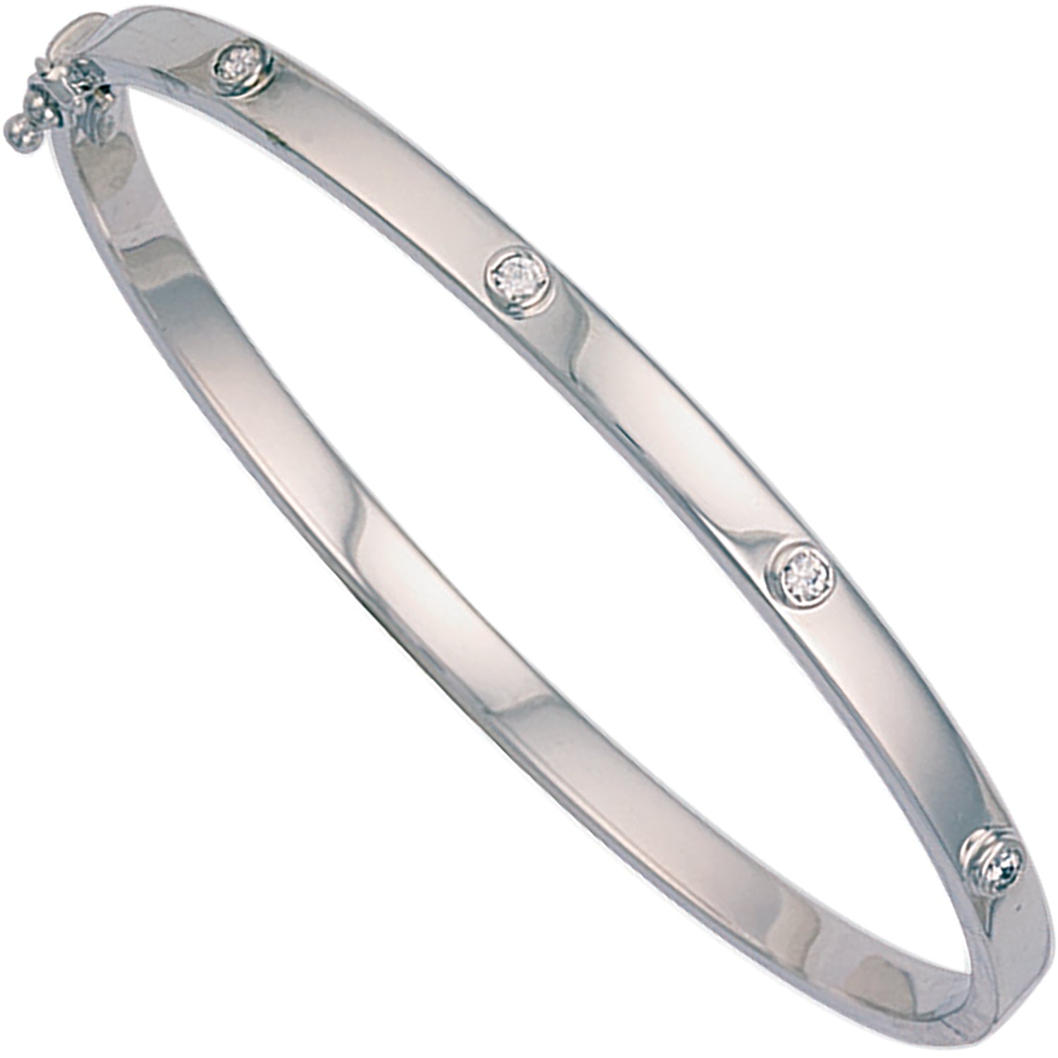 9ct White Gold Hollow Cubic Zirconia Oval Bangle