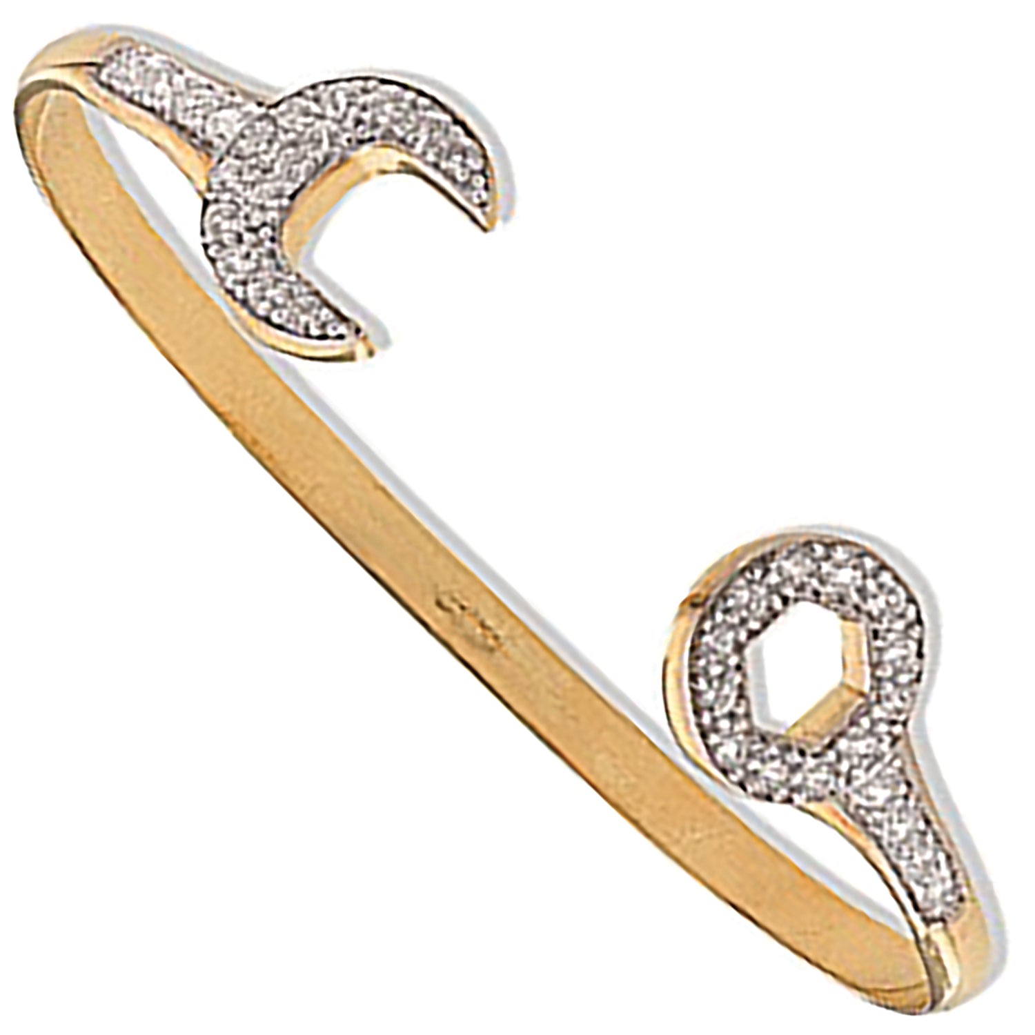 9ct Yellow Gold Cubic Zirconia Childs Spanner Bangle