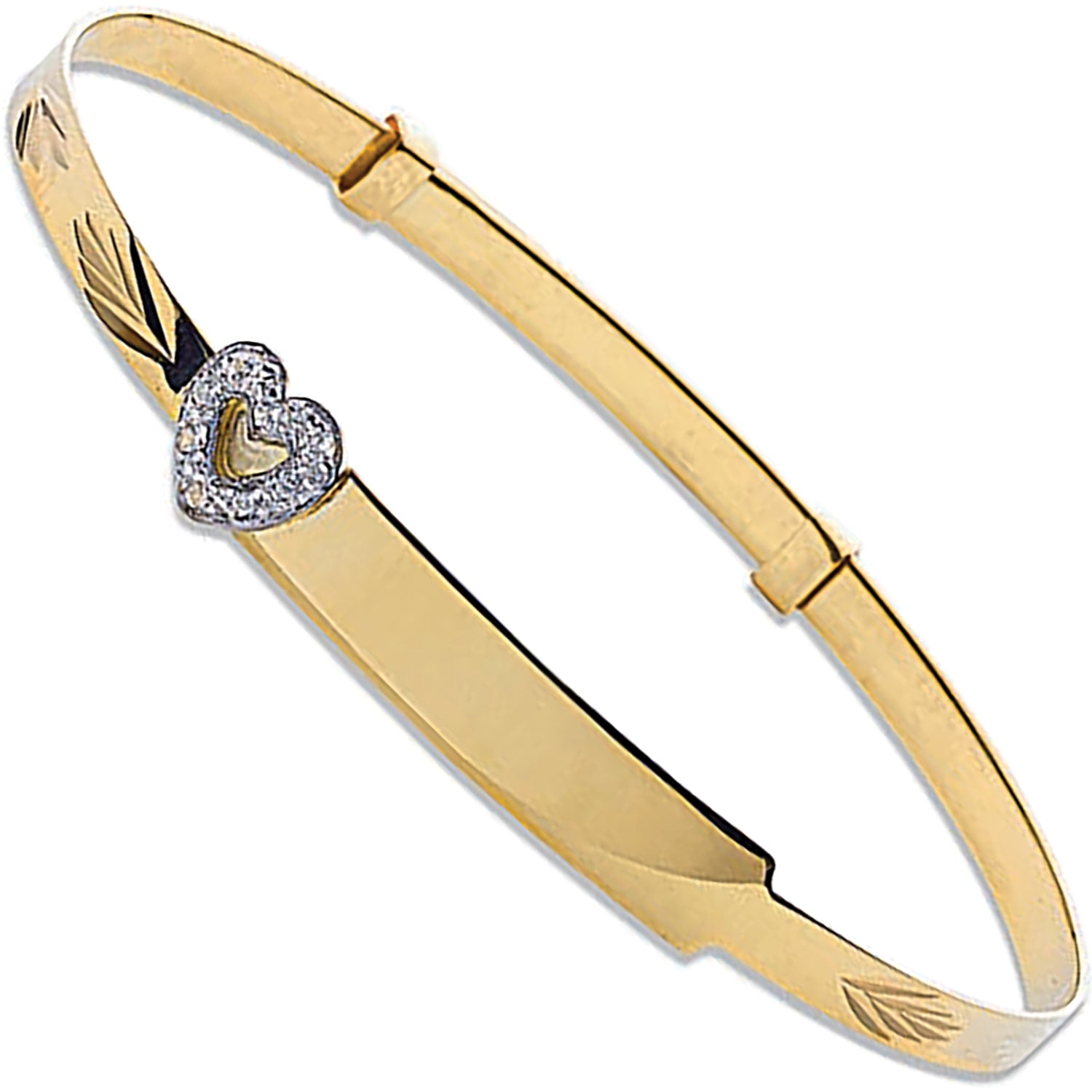 9ct Yellow Gold Cubic Zirconia Heart Diamond Cut Expandable Childs Bangle