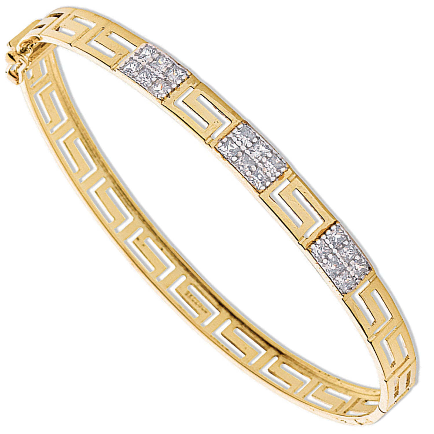 9ct Yellow Gold Cubic Zirconia Greek Key Bangle