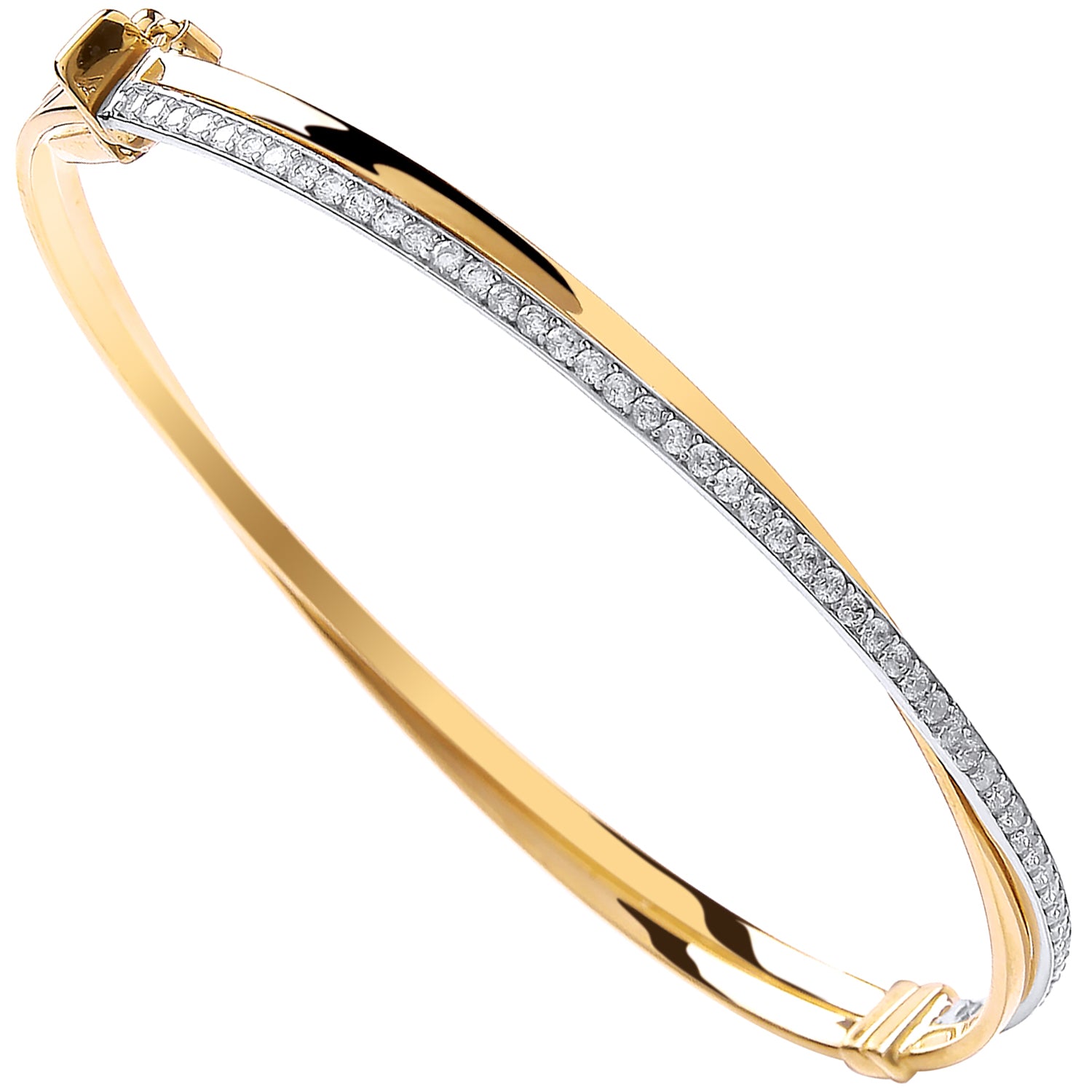 9ct Yellow Gold Cross Over Cubic Zirconia Ladies Bangle