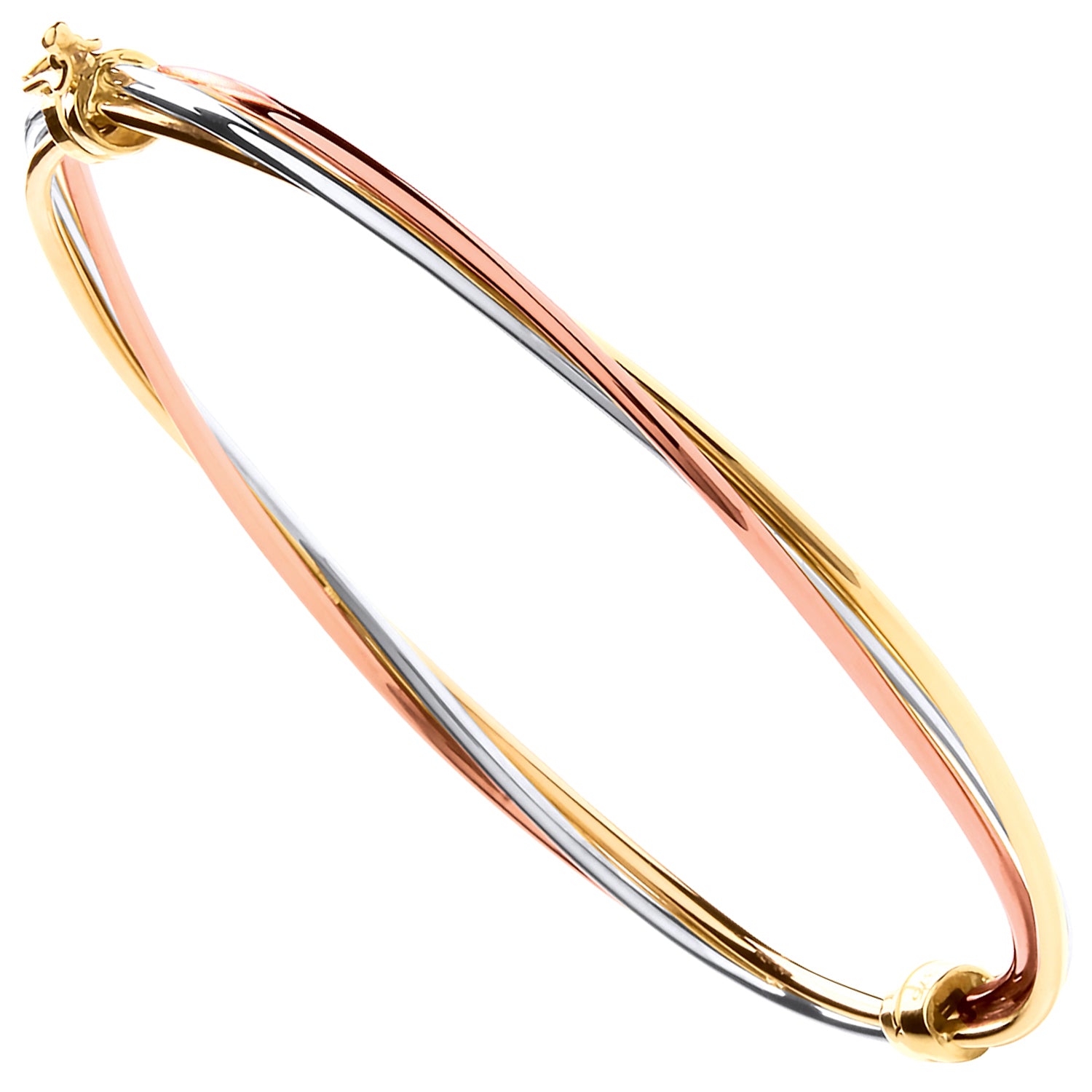 9ct Yellow, White & Rose Gold Hollow Tube Ladies Bangle