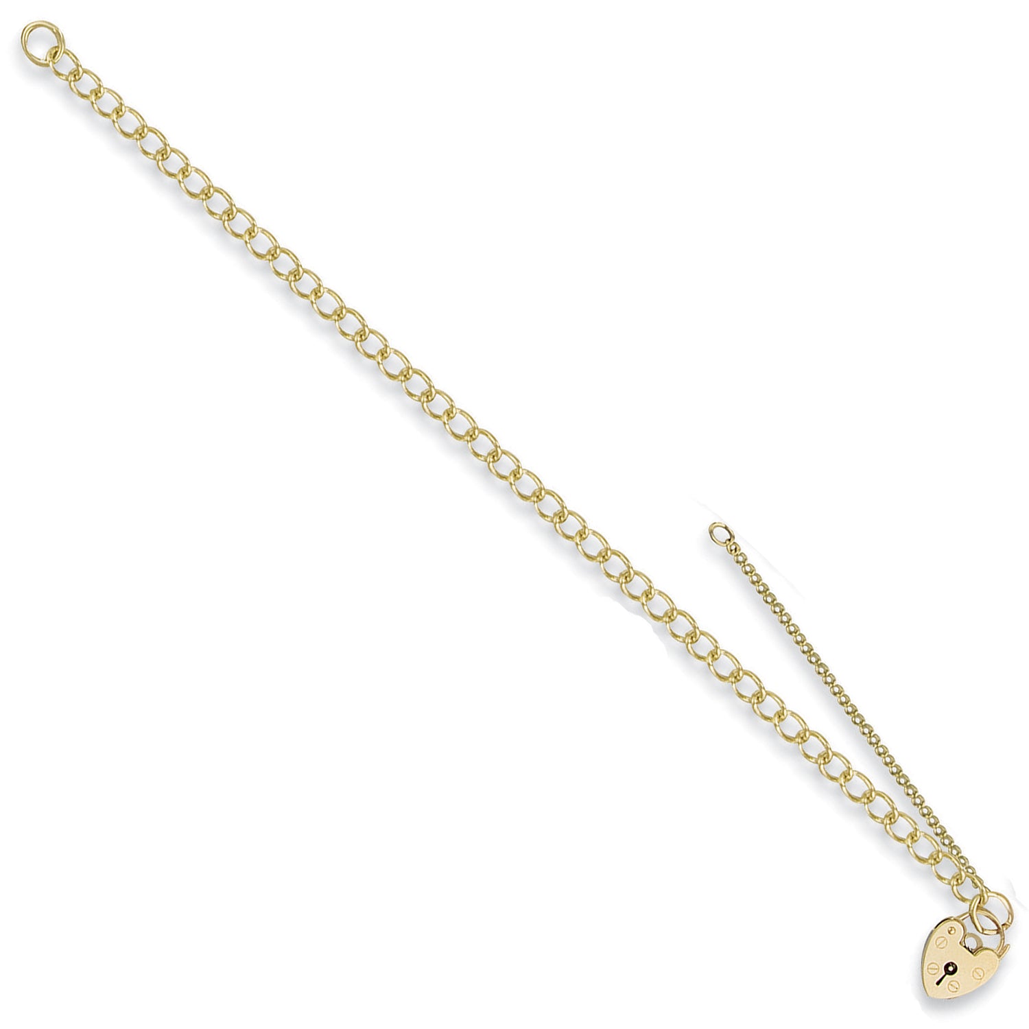 9ct Yellow Gold 4.1mm Open Curb & Padlock Charm Bracelet