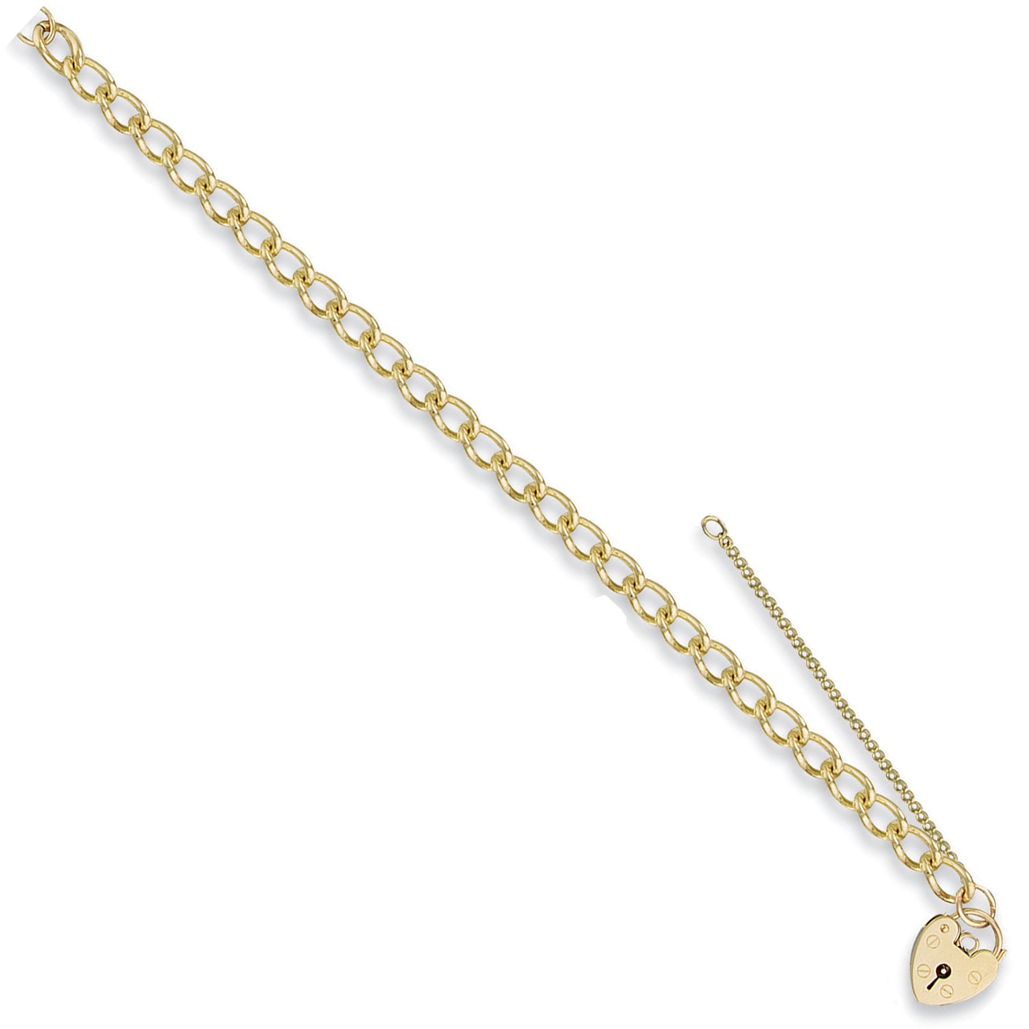 9ct Yellow Gold 5.7mm Open Curb & Padlock 7" Charm Bracelet