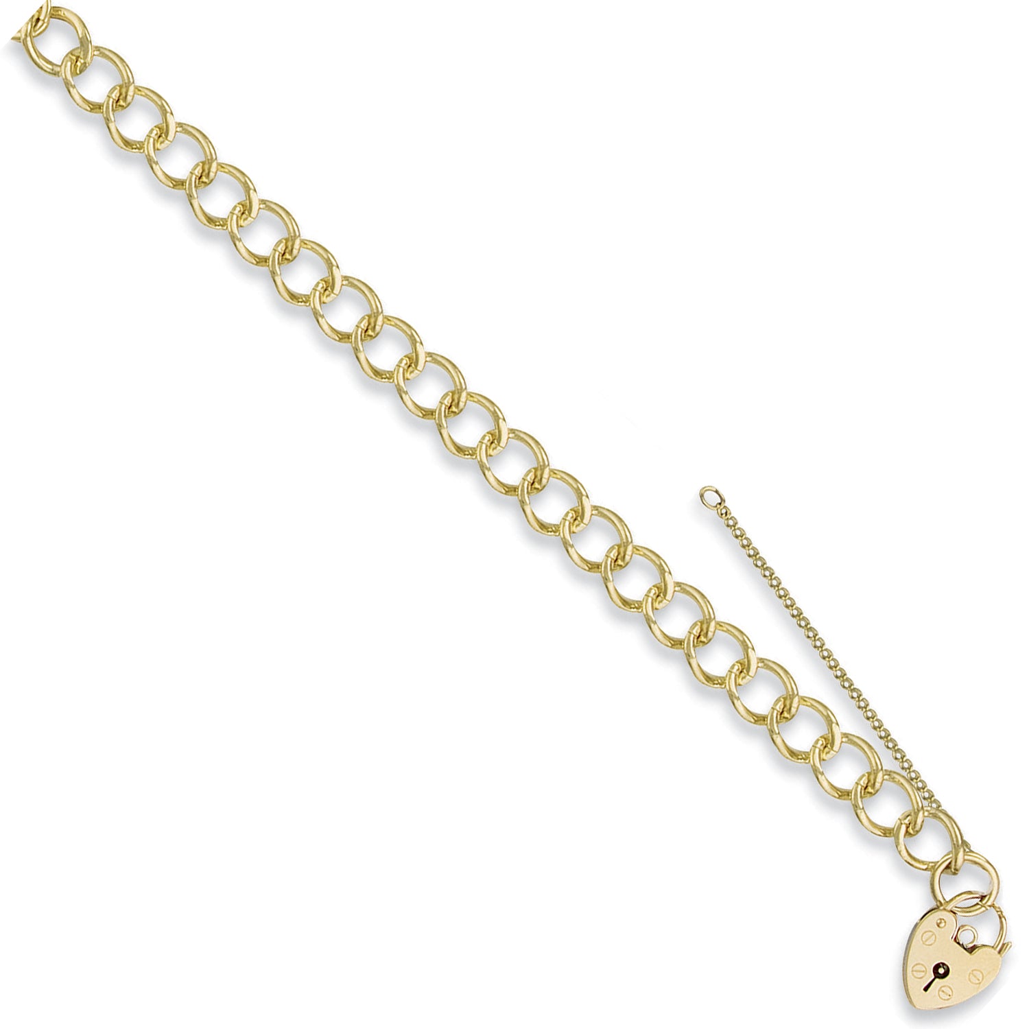 9ct Yellow Gold 9.2mm Open Curb & Padlock 7" Charm Bracelet