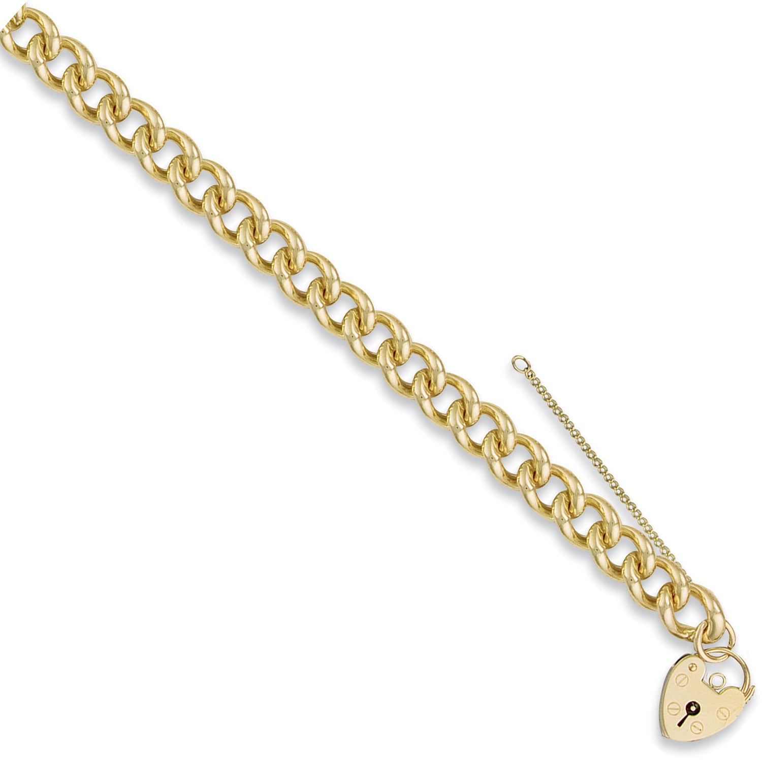 9ct Yellow Gold 10.6mm Tight Link Curb & Padlock 7" Charm Bracelet