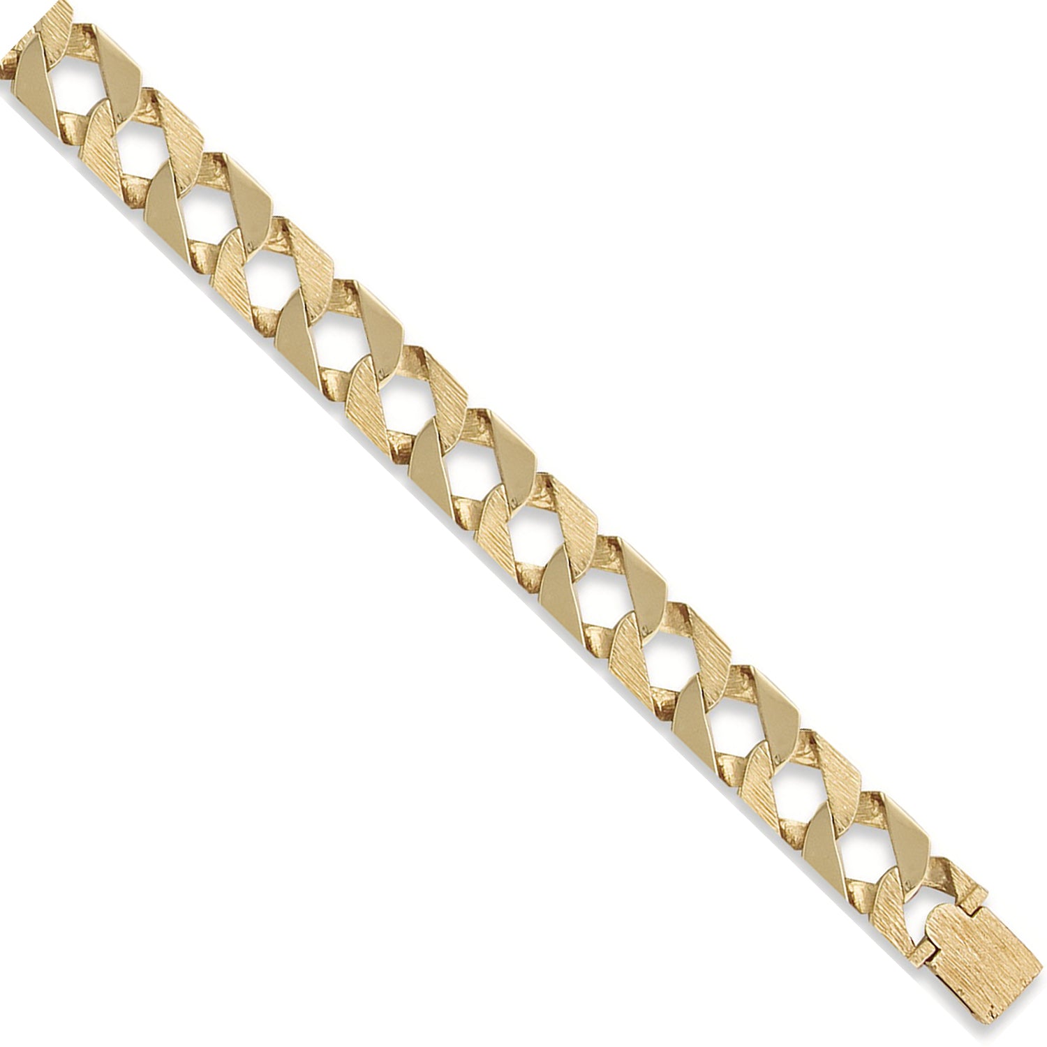 9ct Yellow Gold Plain & Bark Casted Curb 8" Bracelet