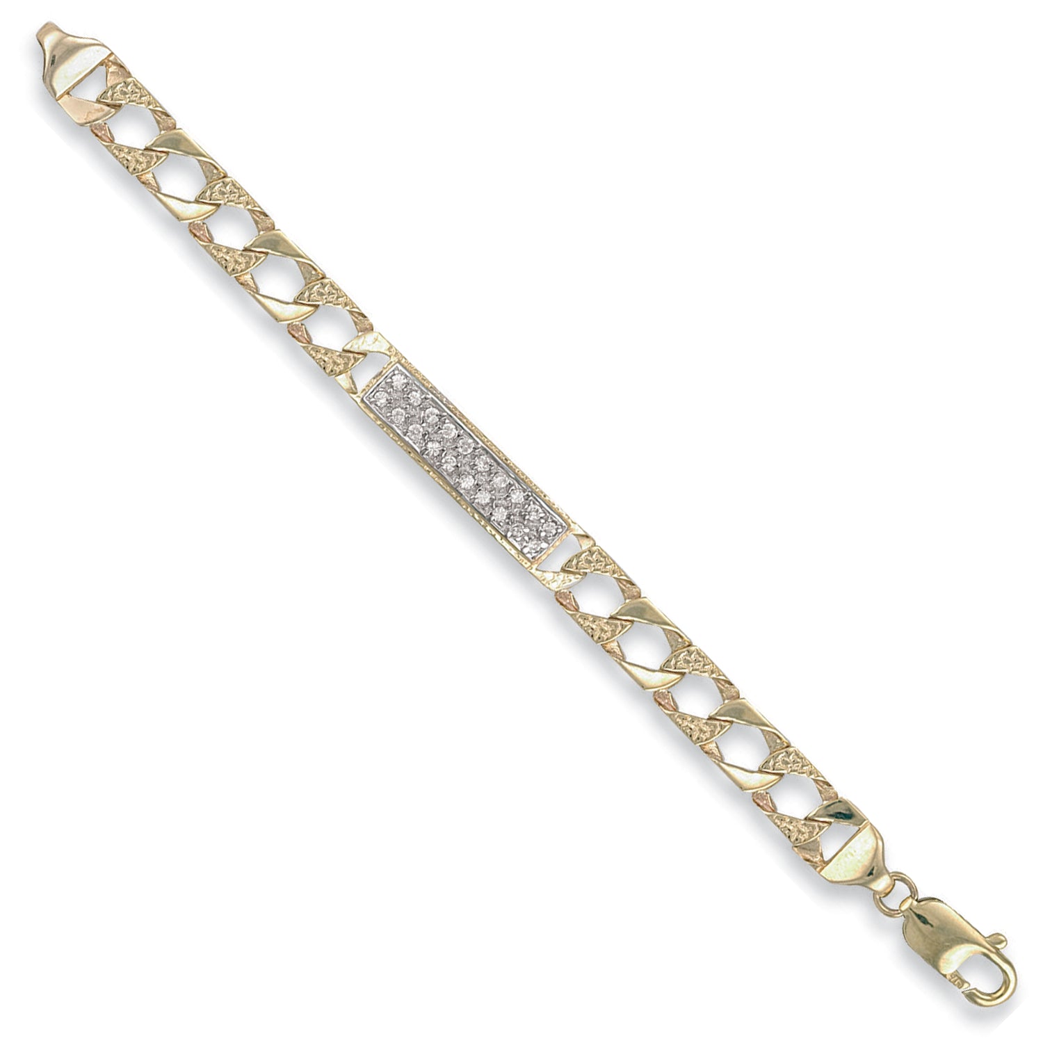 9ct Yellow Gold Casted Curb 6" Childs Cubic Zirconia ID Bracelet