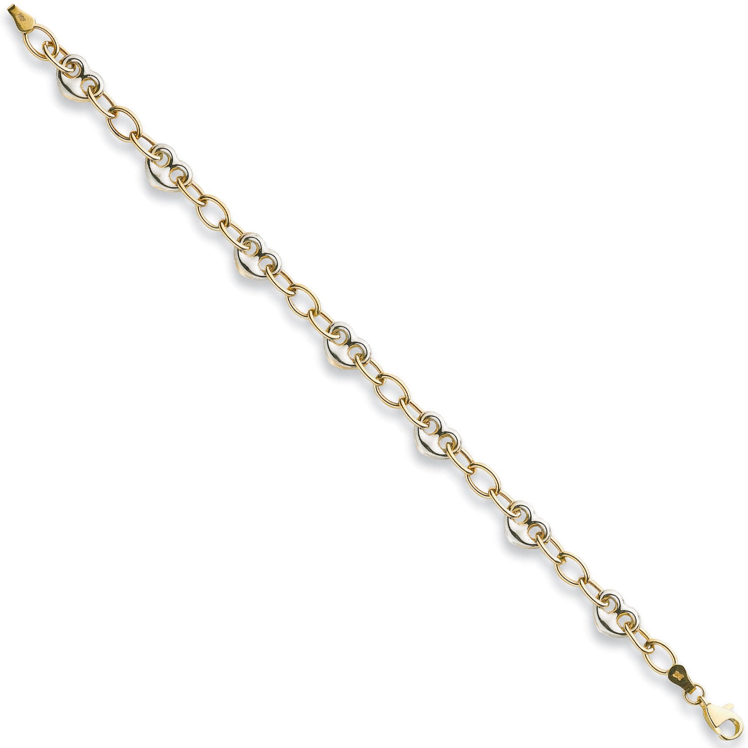 9ct White & Yellow Gold Fancy Heart Linked 7" Bracelet