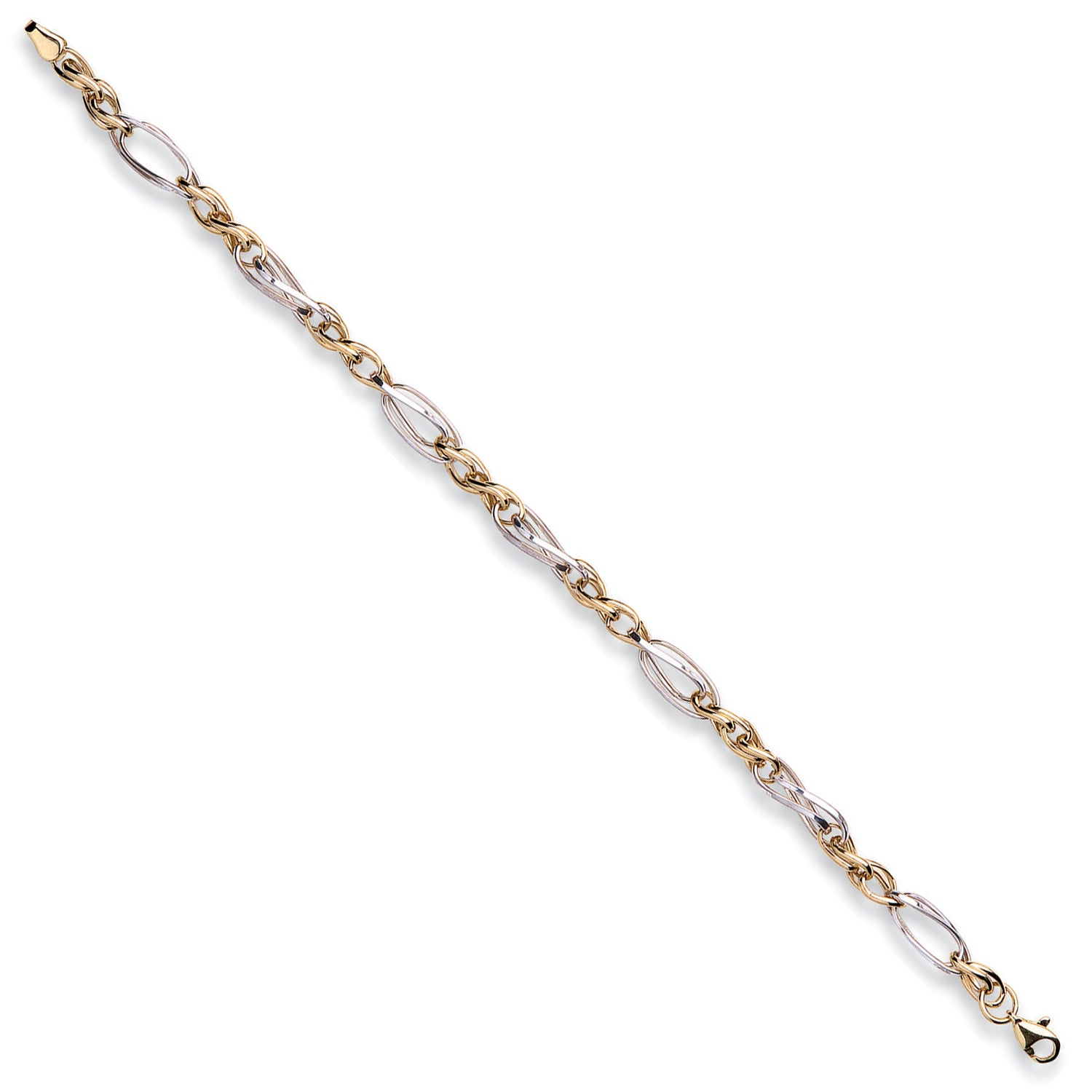 9ct White & Yellow Gold Fancy Oval Linked 7" Bracelet