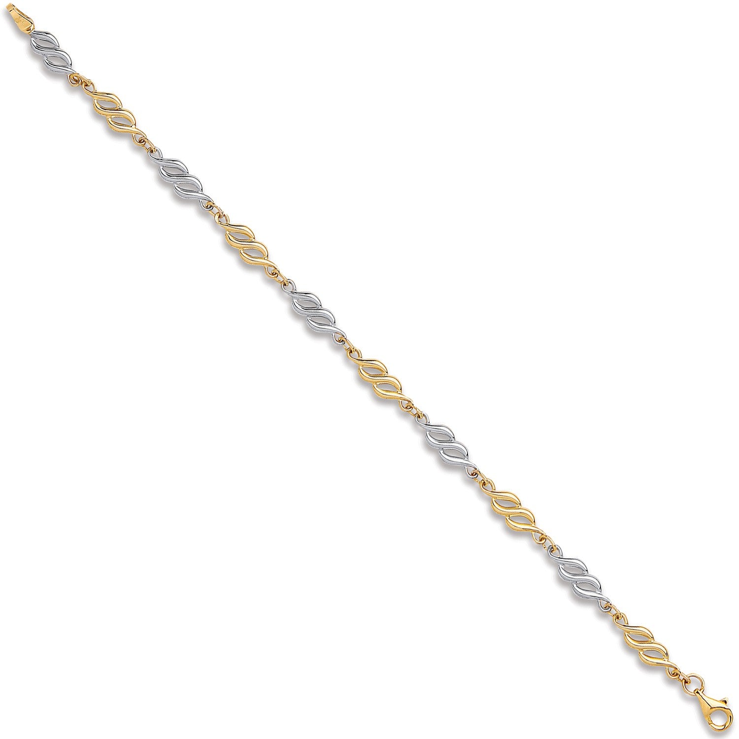 9ct White & Yellow Gold Fancy Hollow Link 7" Bracelet