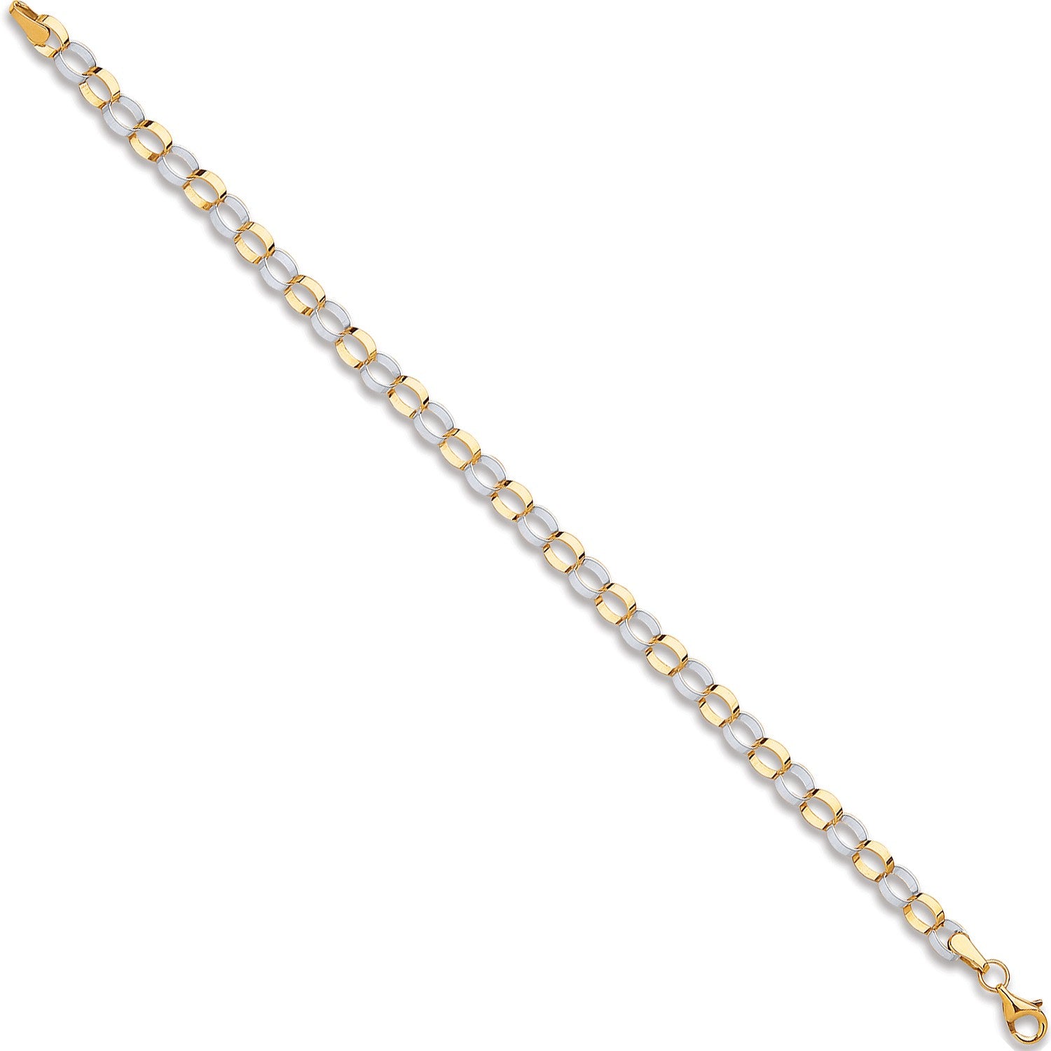 9ct White & Yellow Gold Oval Hollow Link 7" Bracelet