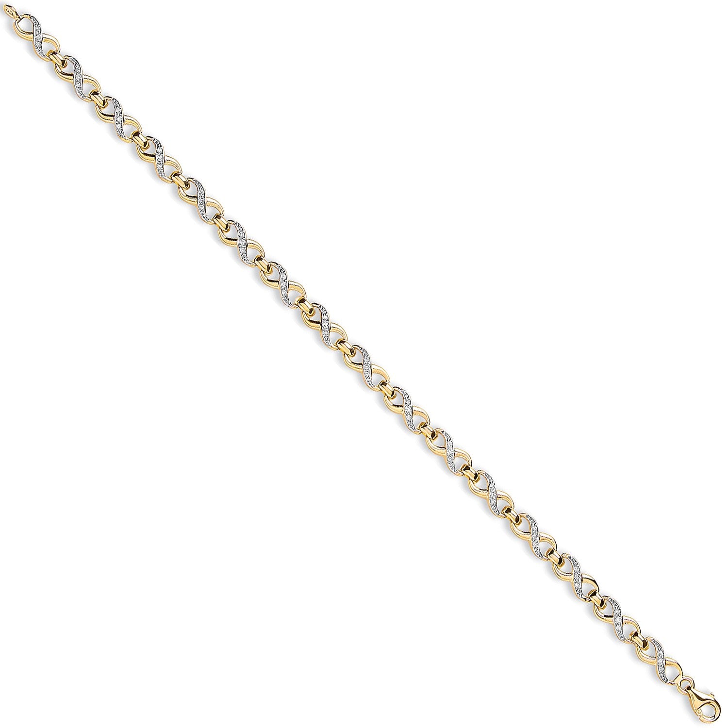 9ct Yellow Gold Figure of 8 Cubic Zirconia link Ladies 7" Bracelet