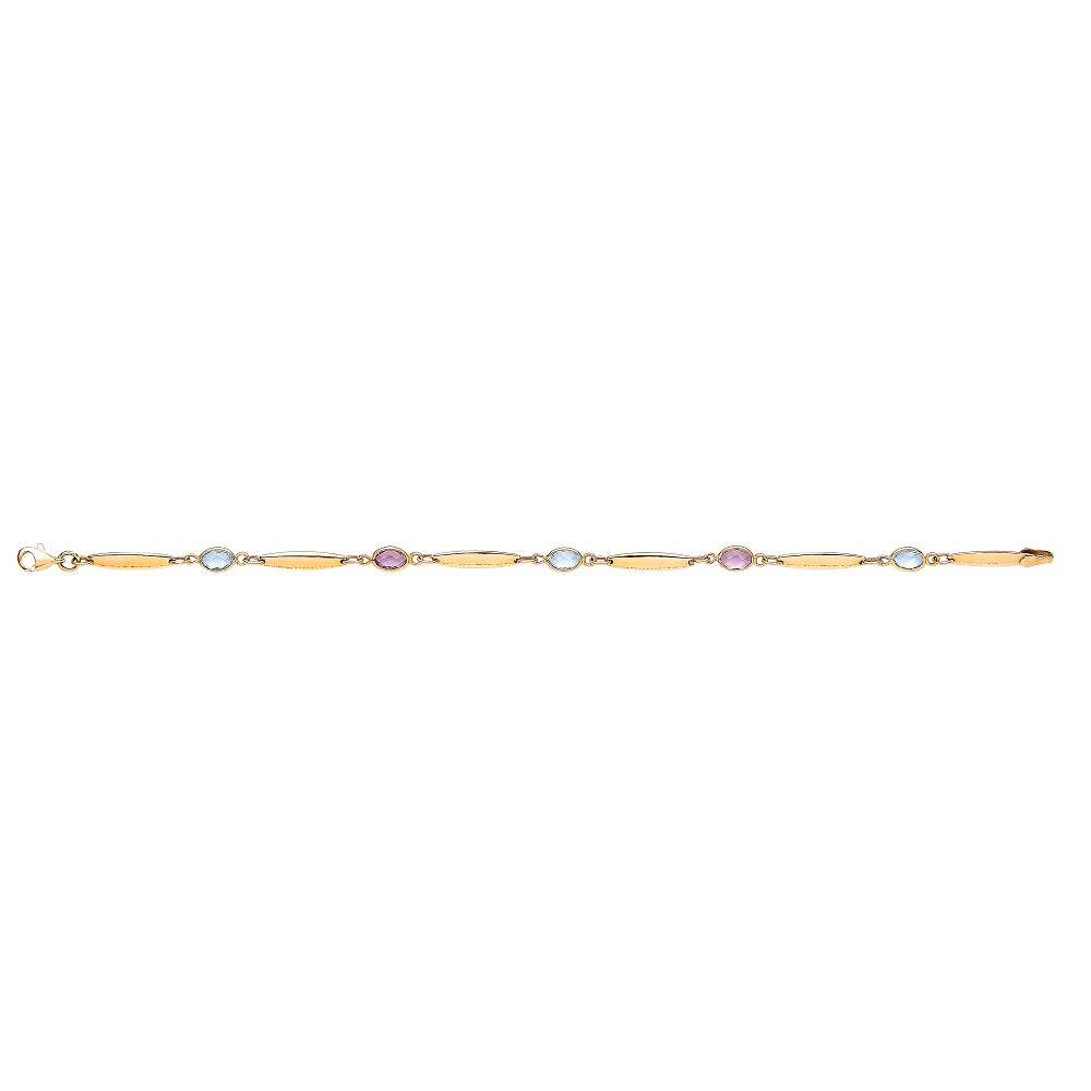 9ct Yellow Gold Ladies Bracelet With Amethyst & Blue Topaz