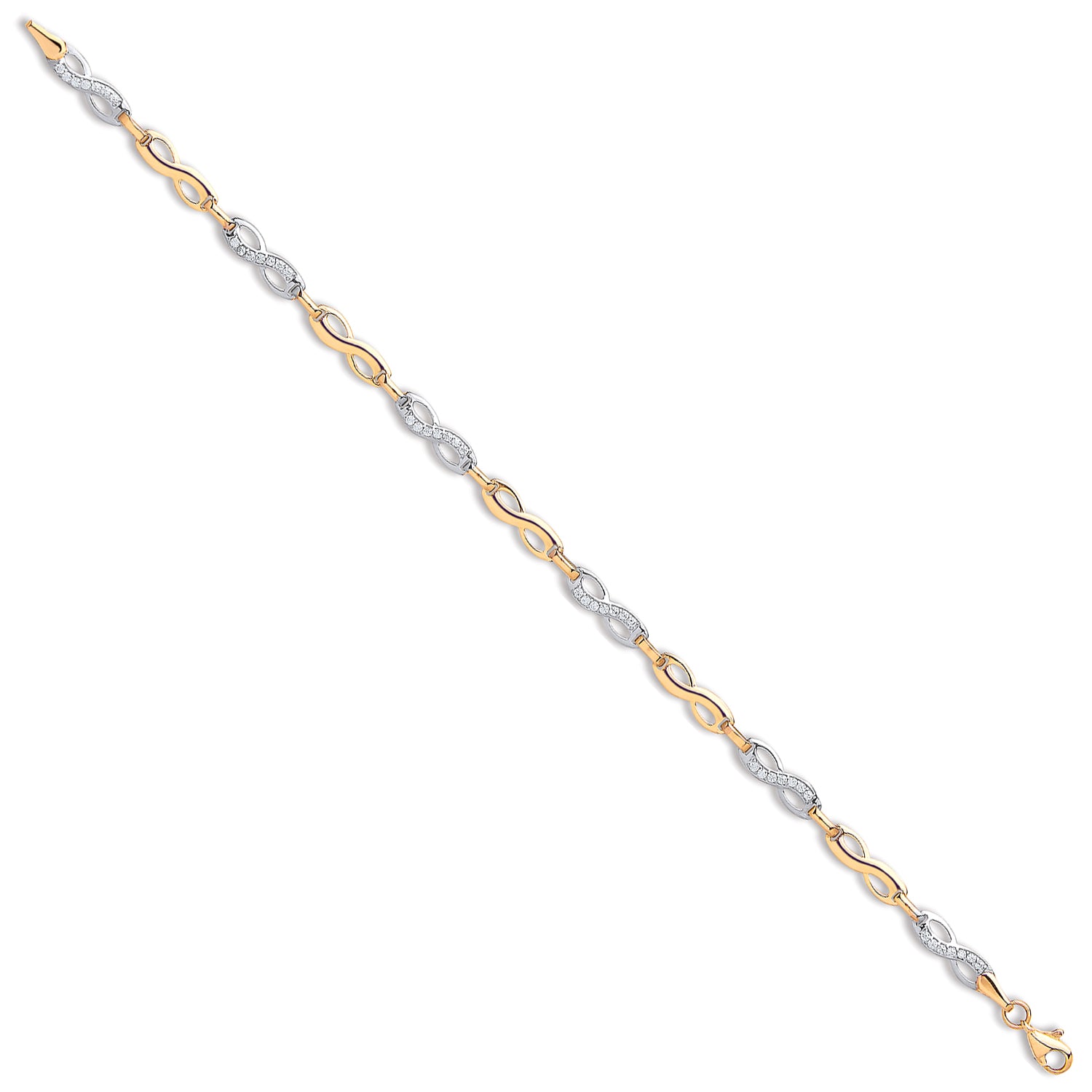 9ct Yellow & WG Infinity Cubic Zirconia Ladies 7" Bracelet