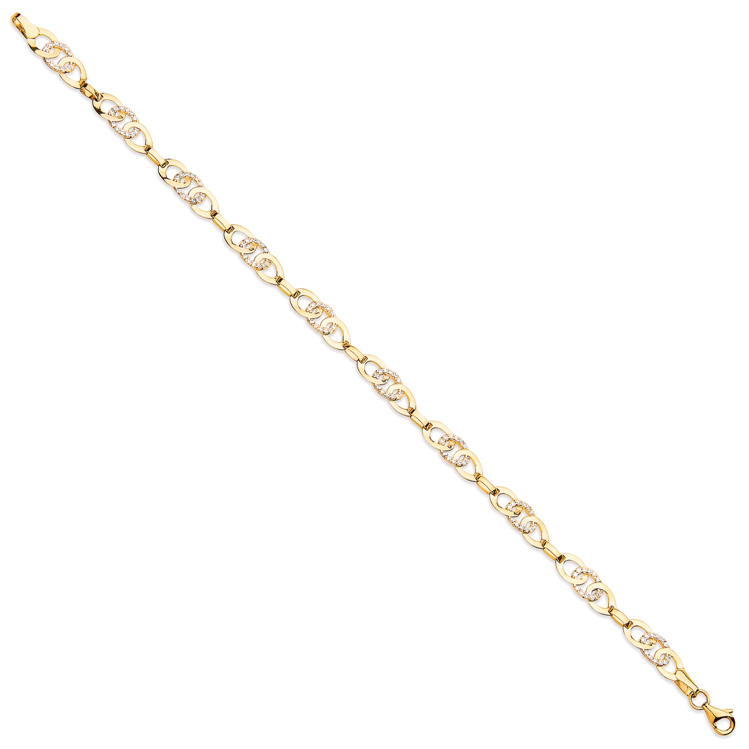 9ct Yellow Gold Cubic Zirconia Entwined Links 7" Bracelet