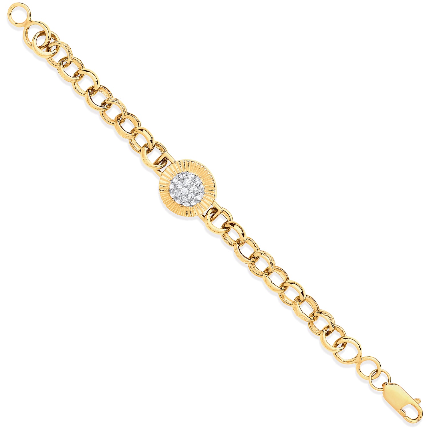 9ct Yellow Gold Belcher Links Cubic Zirconia Fancy 6" Childs Bracelet