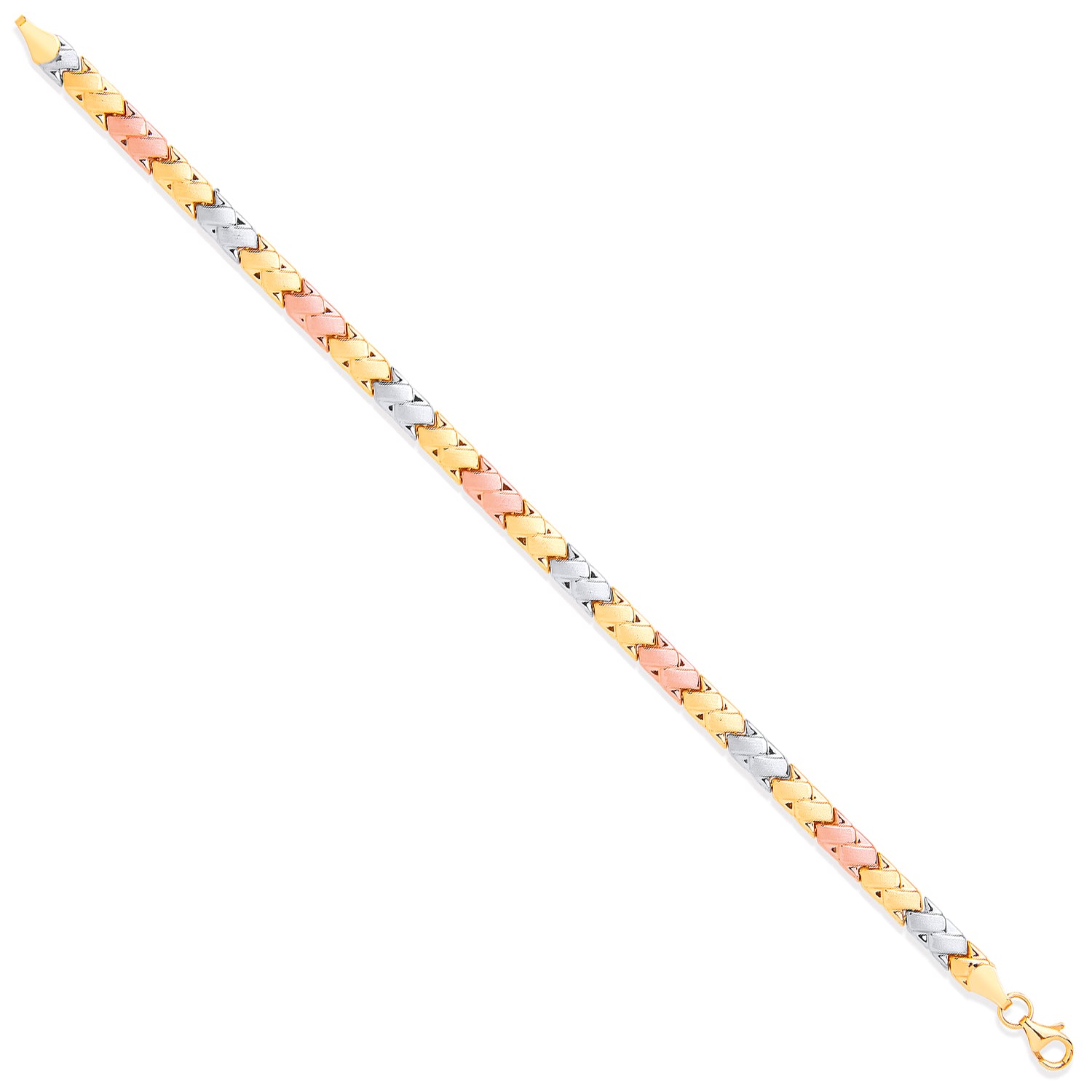 9ct White, Rose & Yellow Gold Double Kisses Ladies 7" Bracelet