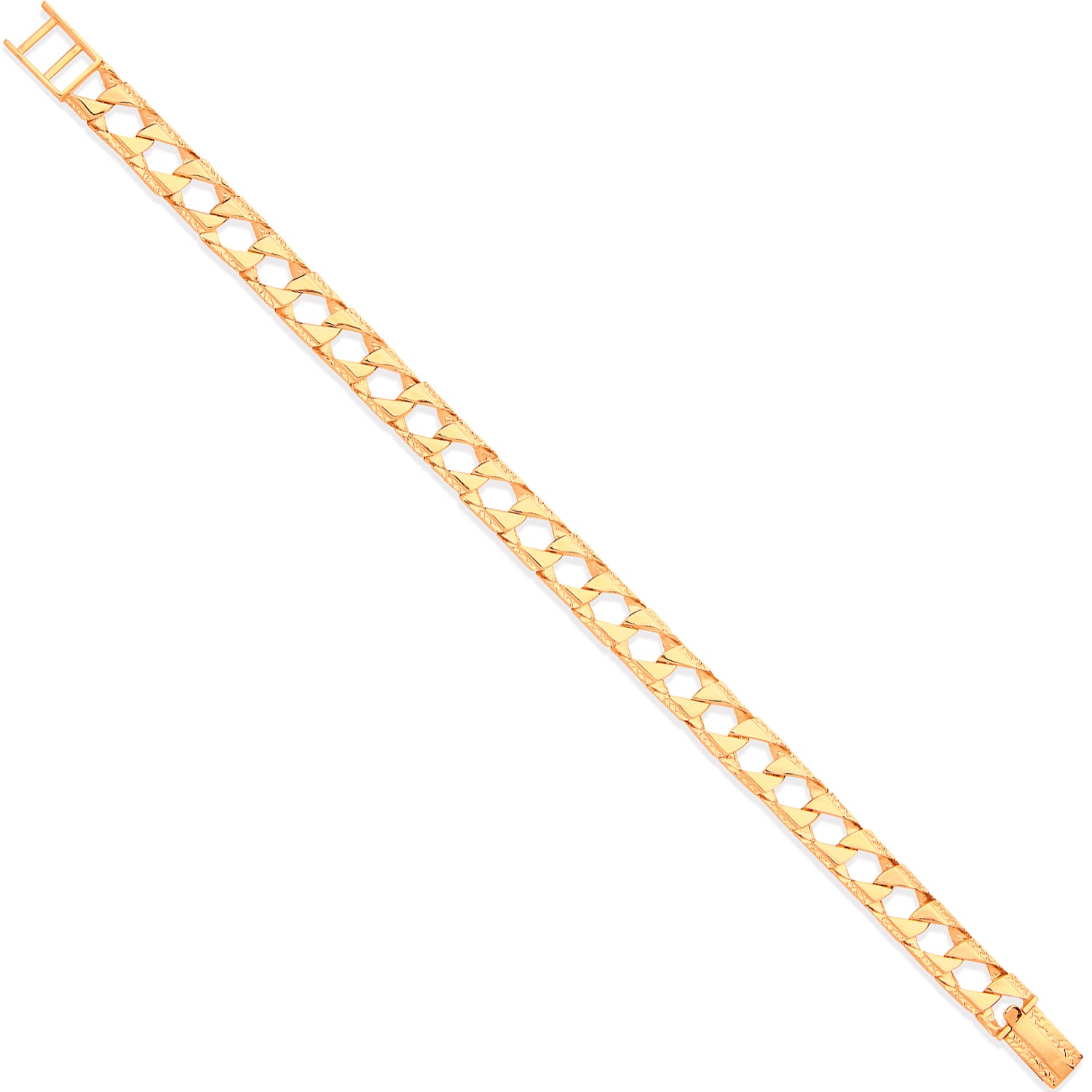 9ct Yellow Gold Casted Grain Edge Gents Bracelet 8"