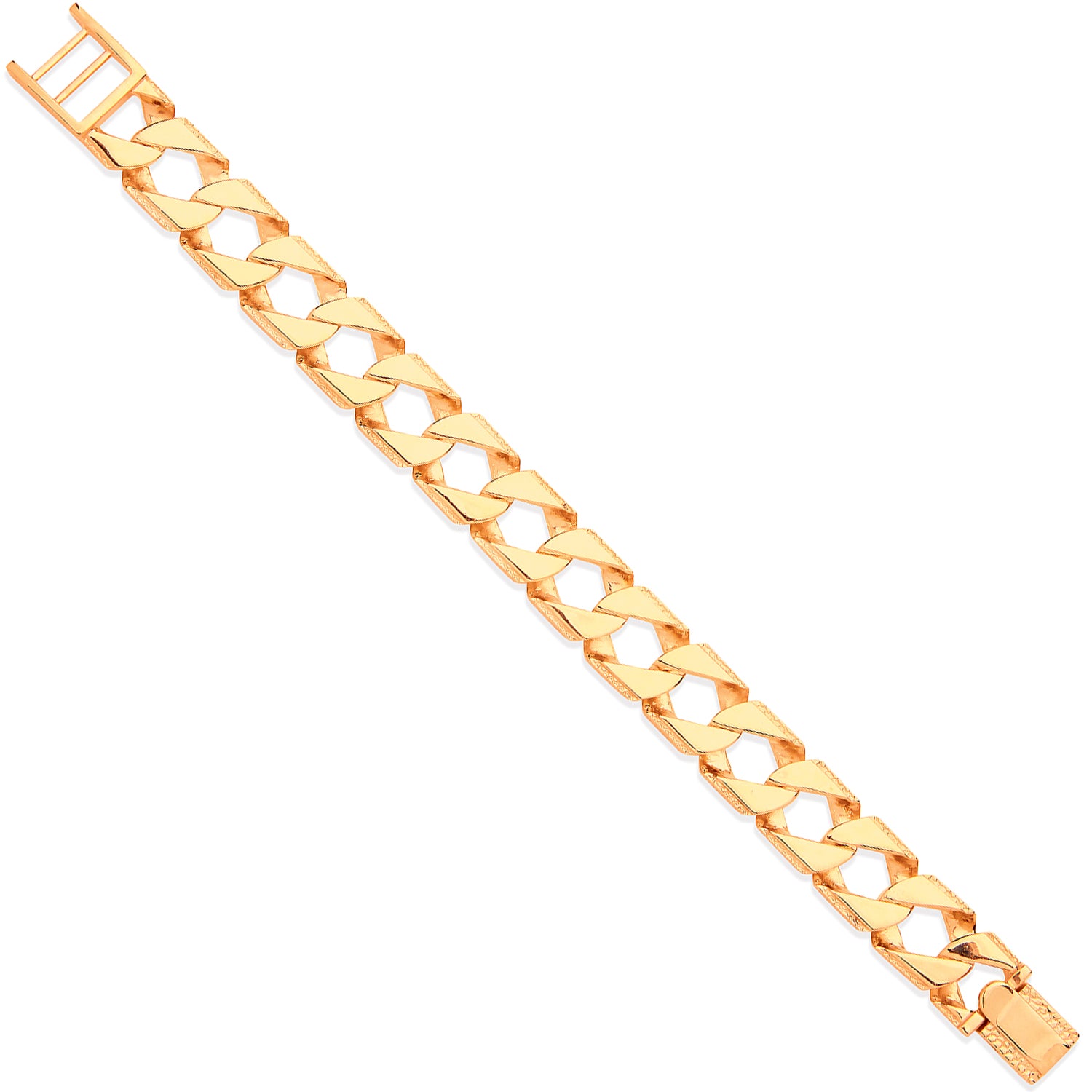 9ct Yellow Gold Casted Grain Edge Gents 8" Bracelet