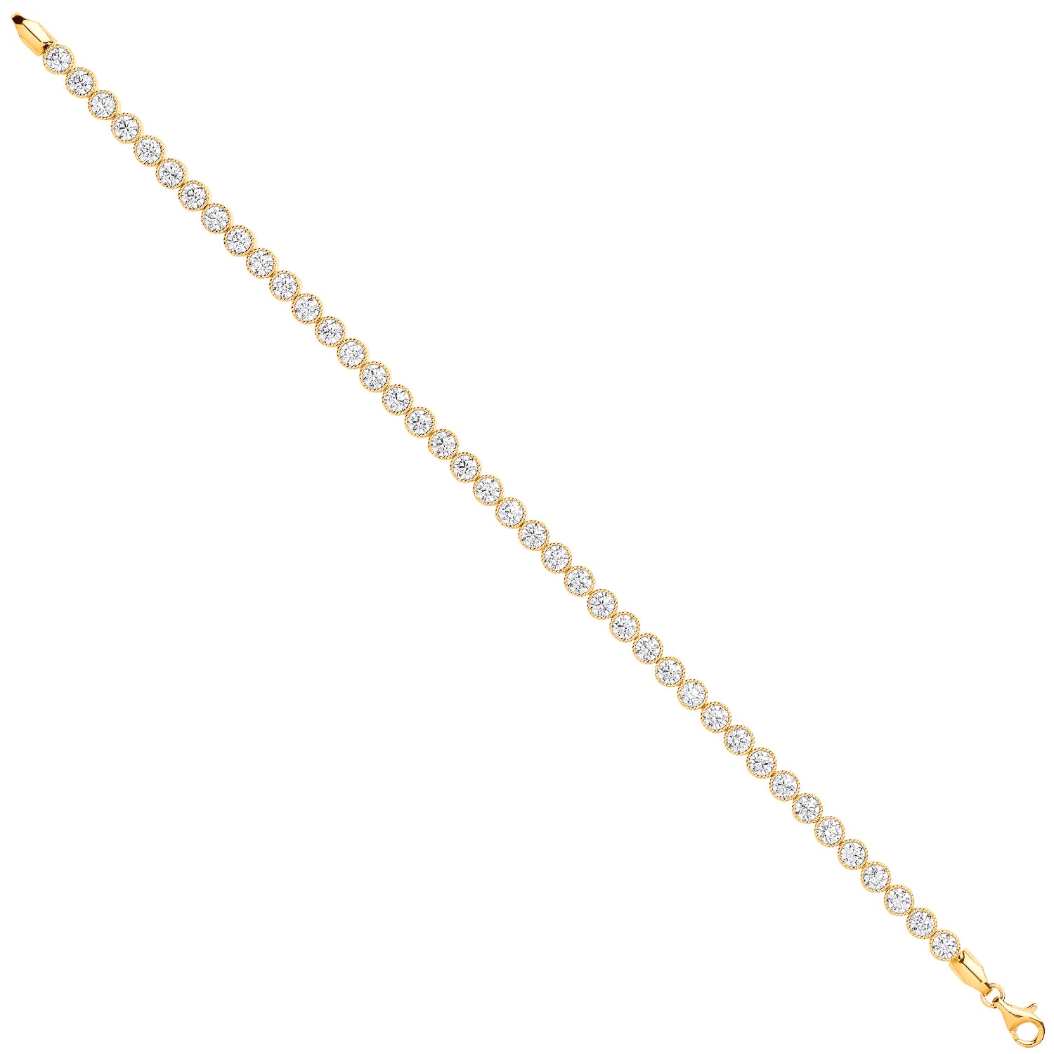 9ct Yellow Gold Rubover Cubic Zirconia Set Ribbed Edge Ladies 7" Tennis Bracelet