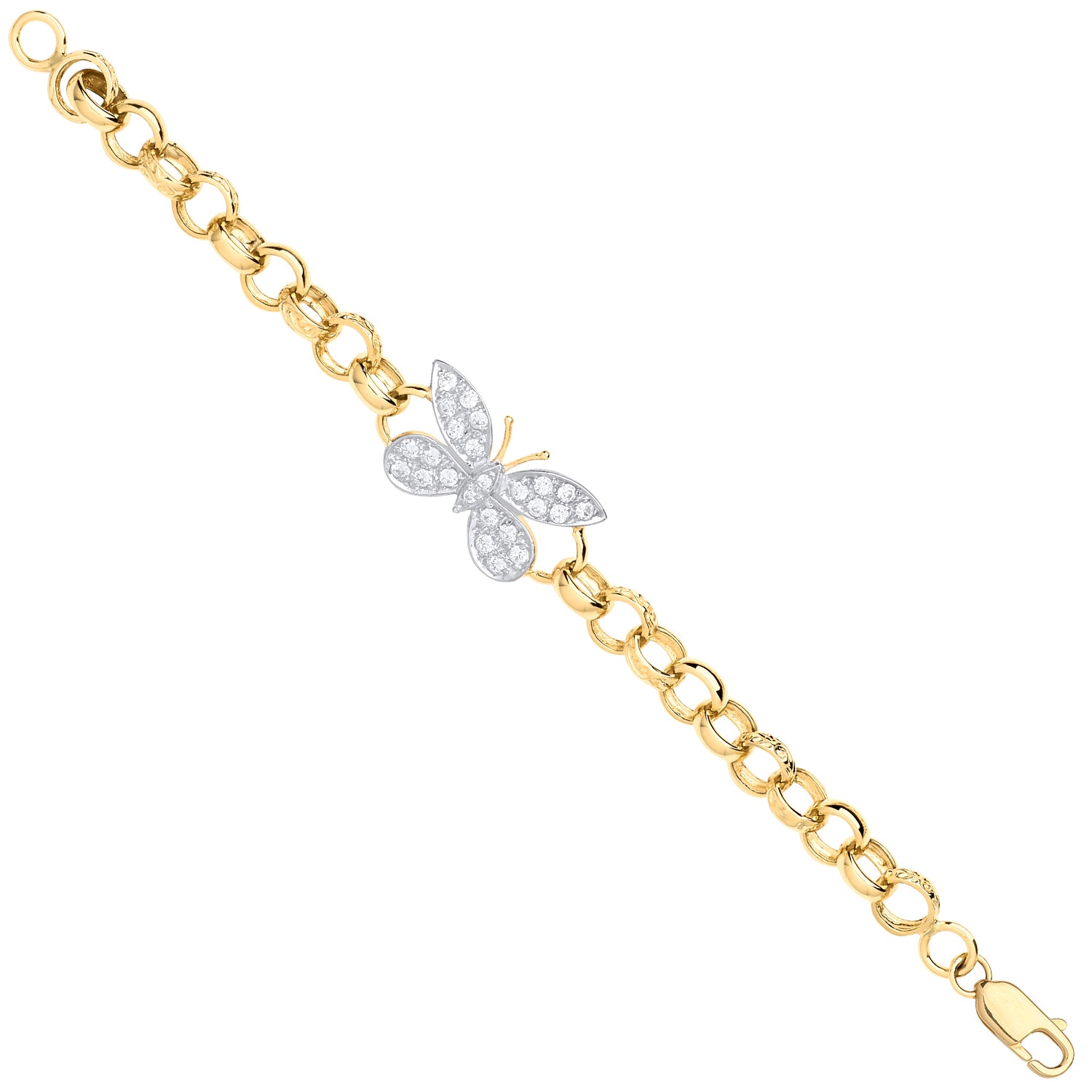 9ct Yellow Gold 6" Cubic Zirconia Butterfly Belcher Childs Bracelet