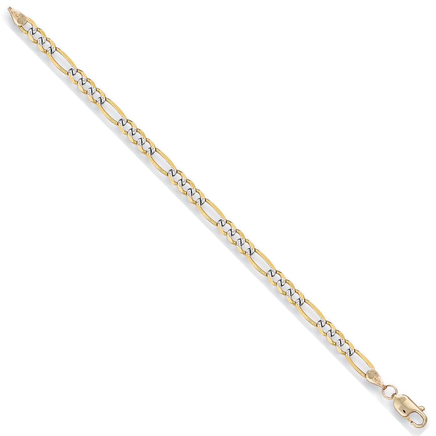 9ct Yellow Gold Rhodium Plated 3.7mm Figaro Chain