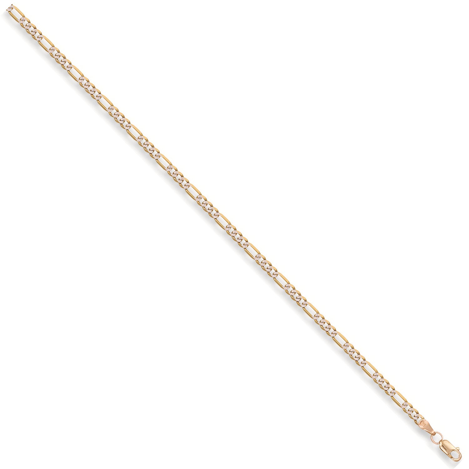 9ct Yellow Gold Rhodium Plated 3.2mm Figaro Chain