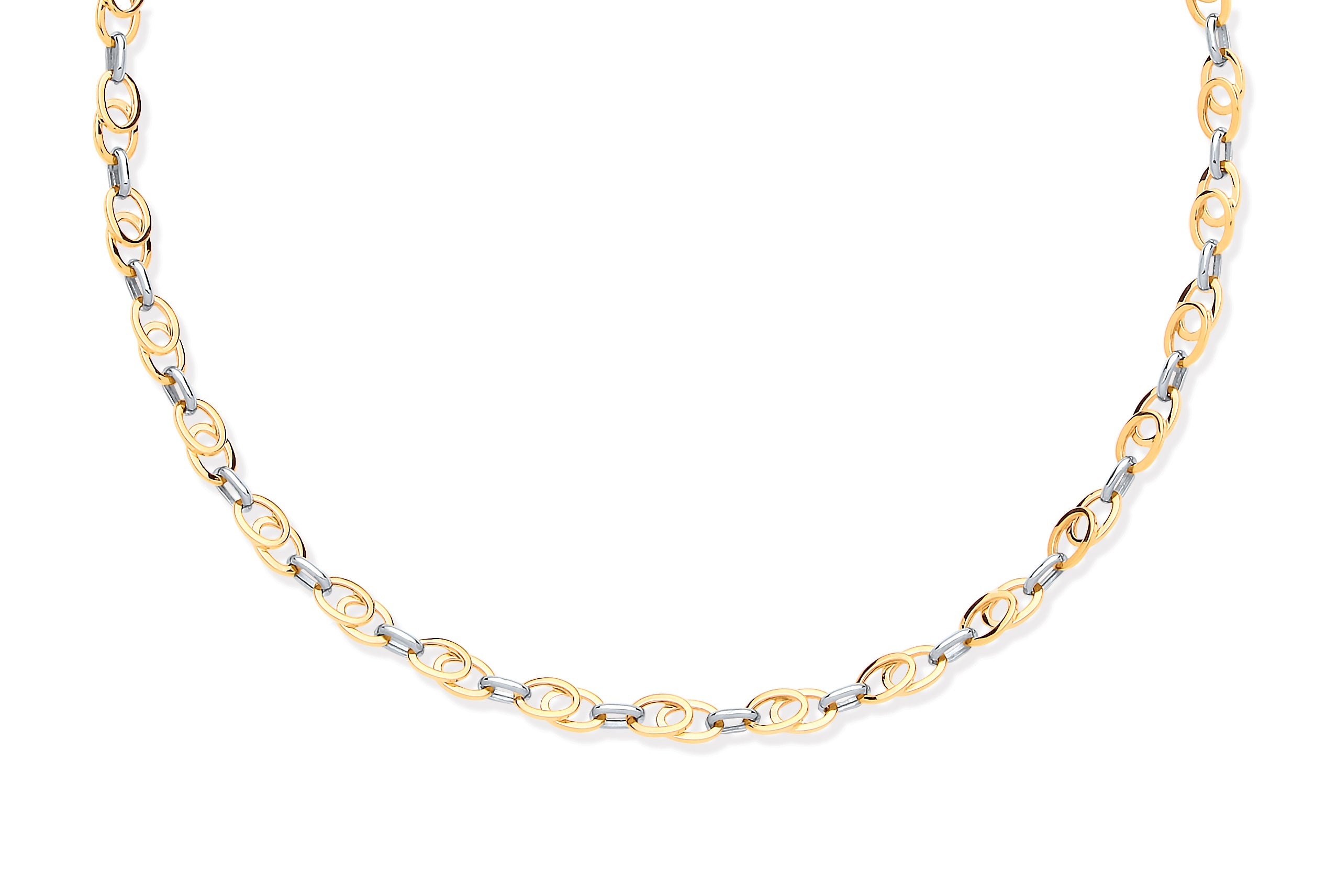 9ct Yellow, White Gold Oval Tubes 18" Necklace