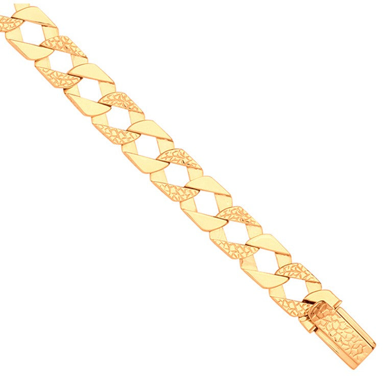 9ct Yellow Gold Plain & Nugget 10.5mm Link Flat Curb Chain