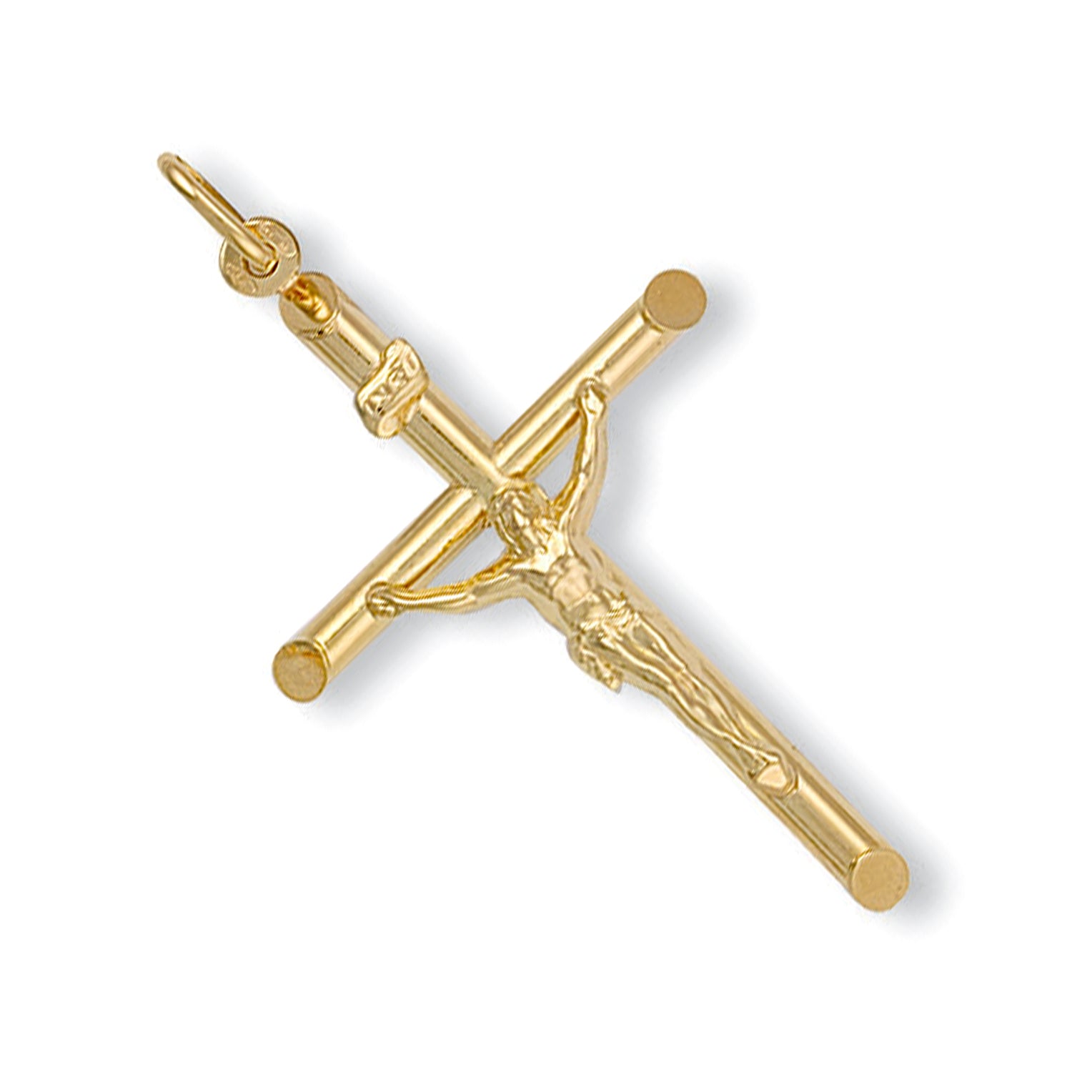 9ct Yellow Gold Round Tube Crucifix