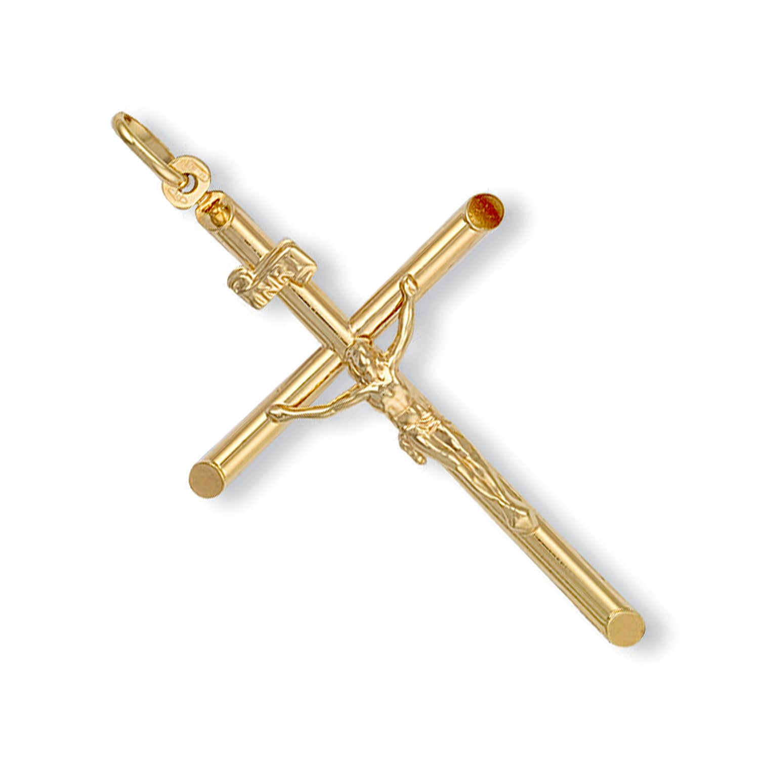 9ct Yellow Gold Round Tube Large Crucifix