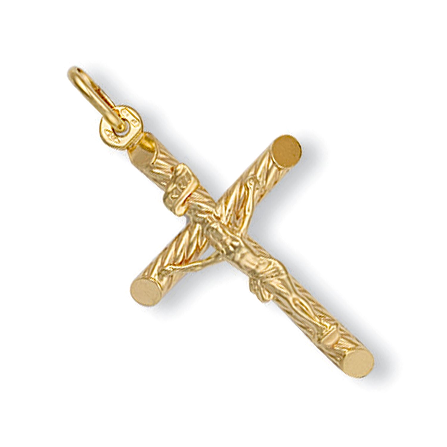 9ct Yellow Gold Round Tube Crucifix