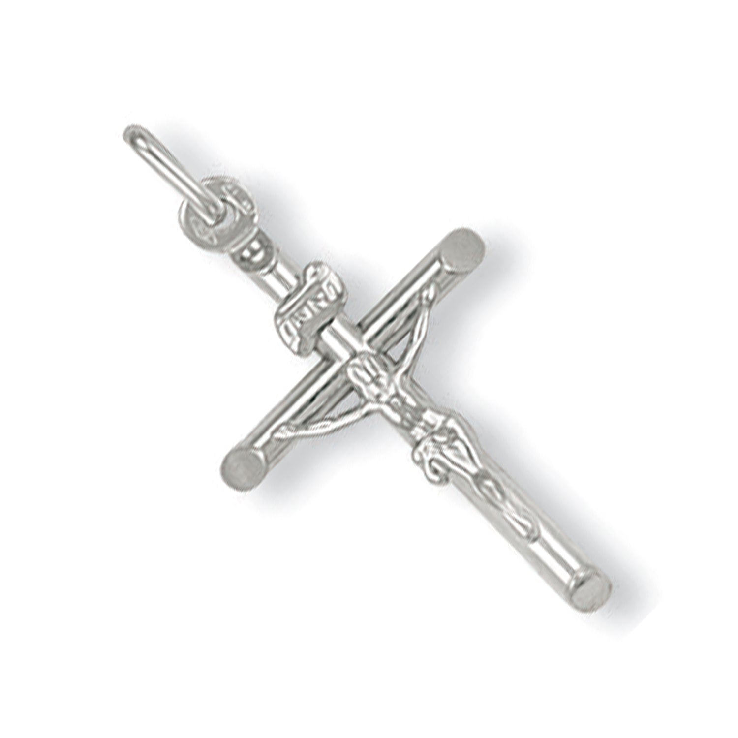 9ct White Gold Round Tube Crucifix