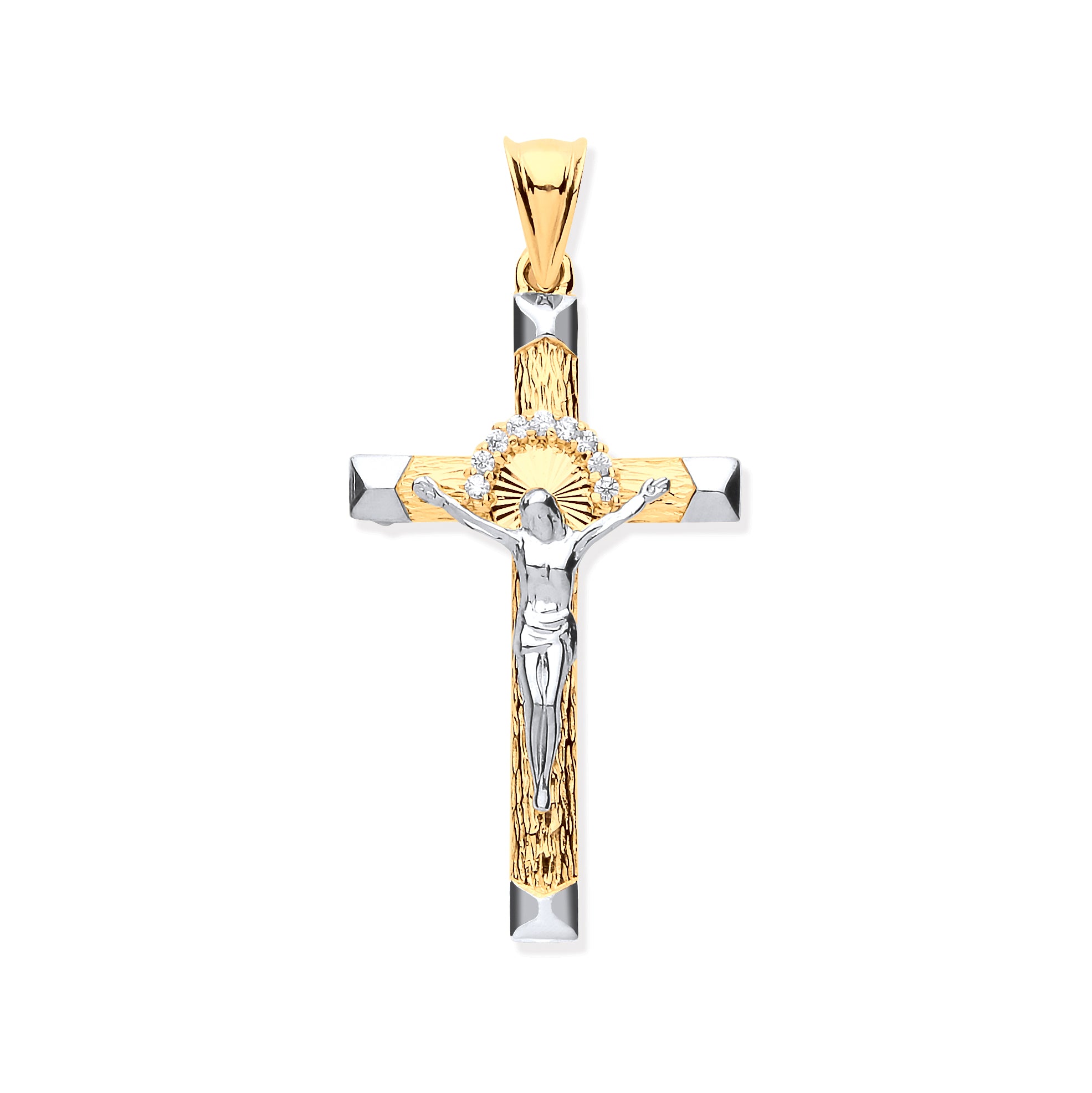 9ct Yellow & White Gold Crucifix With Cubic Zirconia's