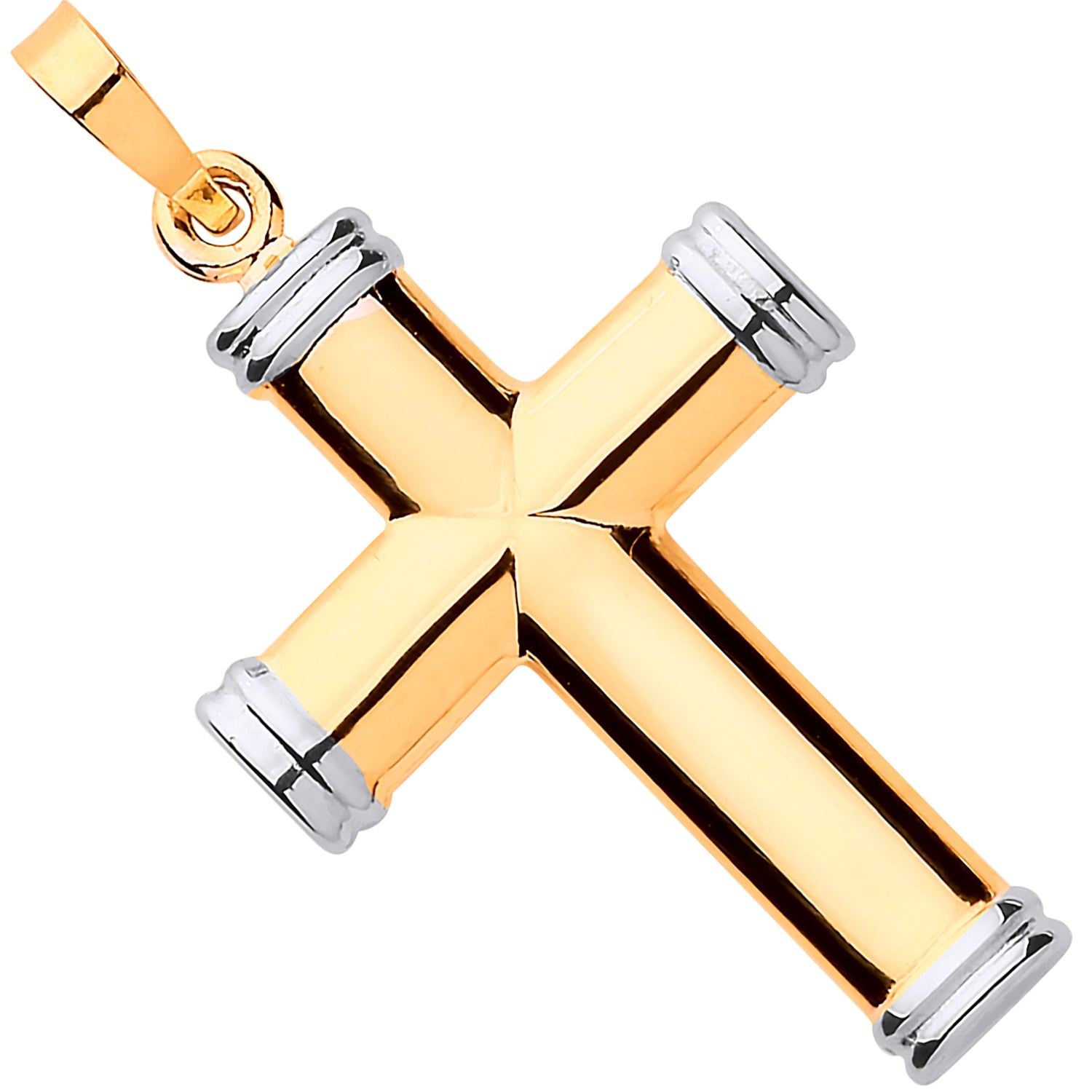 9ct Yellow & White Gold Hollow Tube Plain Cross