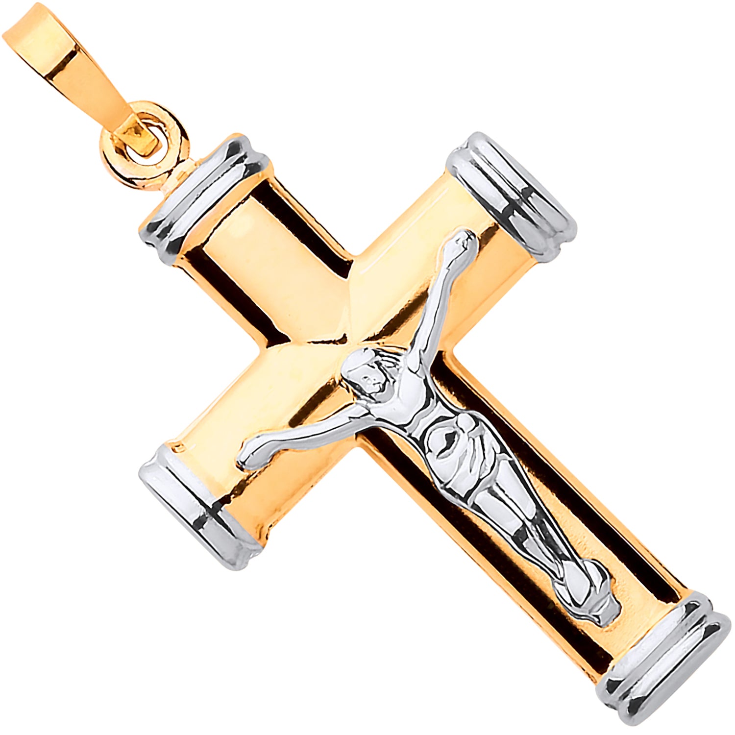 9ct Yellow & White Gold Hollow Tube Crucifix