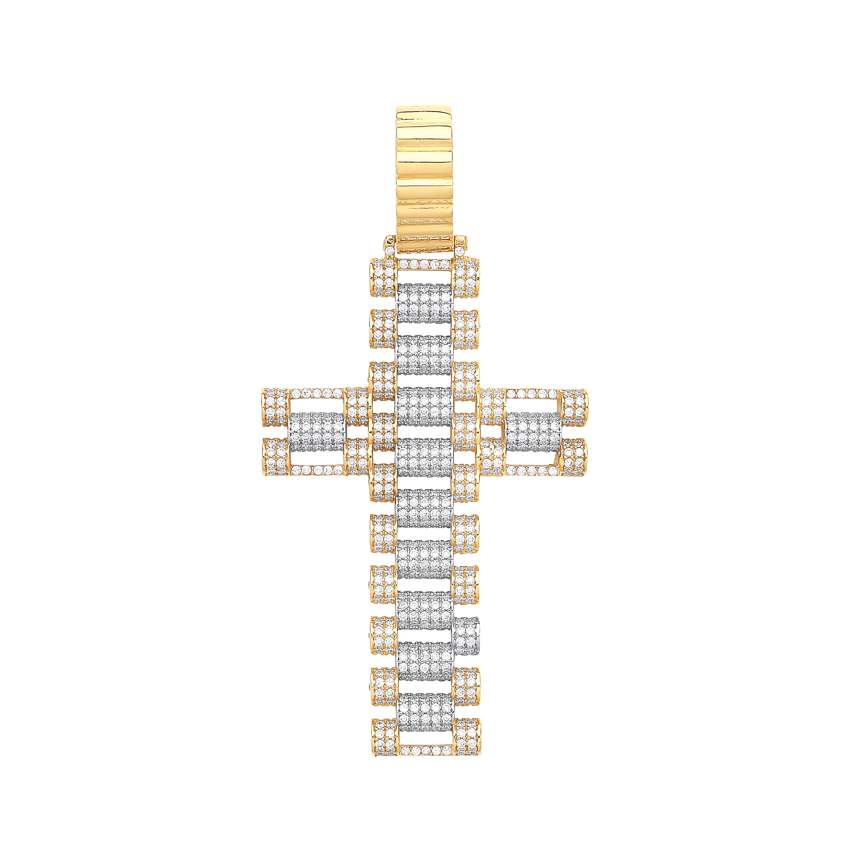 9ct Yellow & White Gold Cubic Zirconia Fancy Link Large Cross