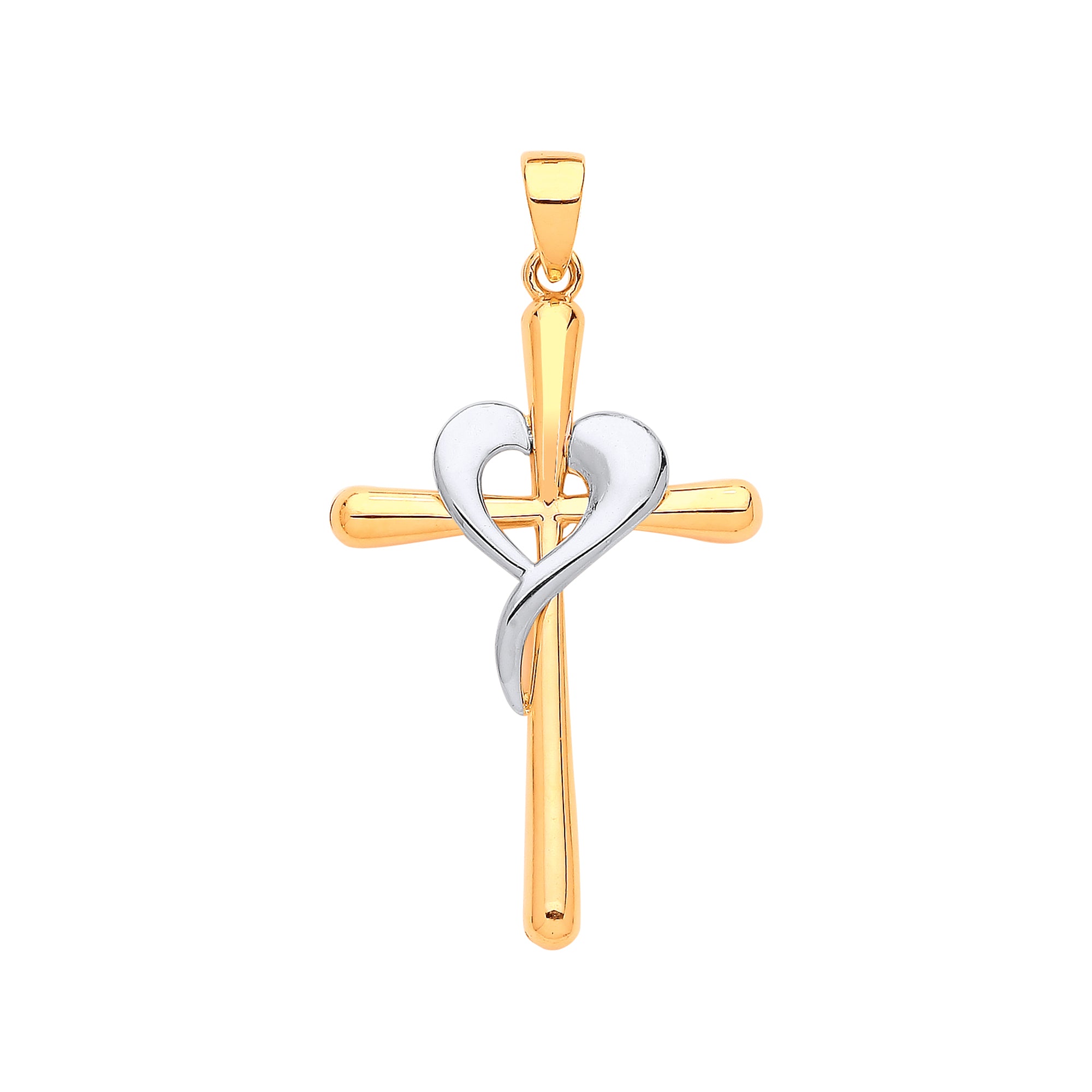 9ct Yellow White Gold Cross Heart Pendant