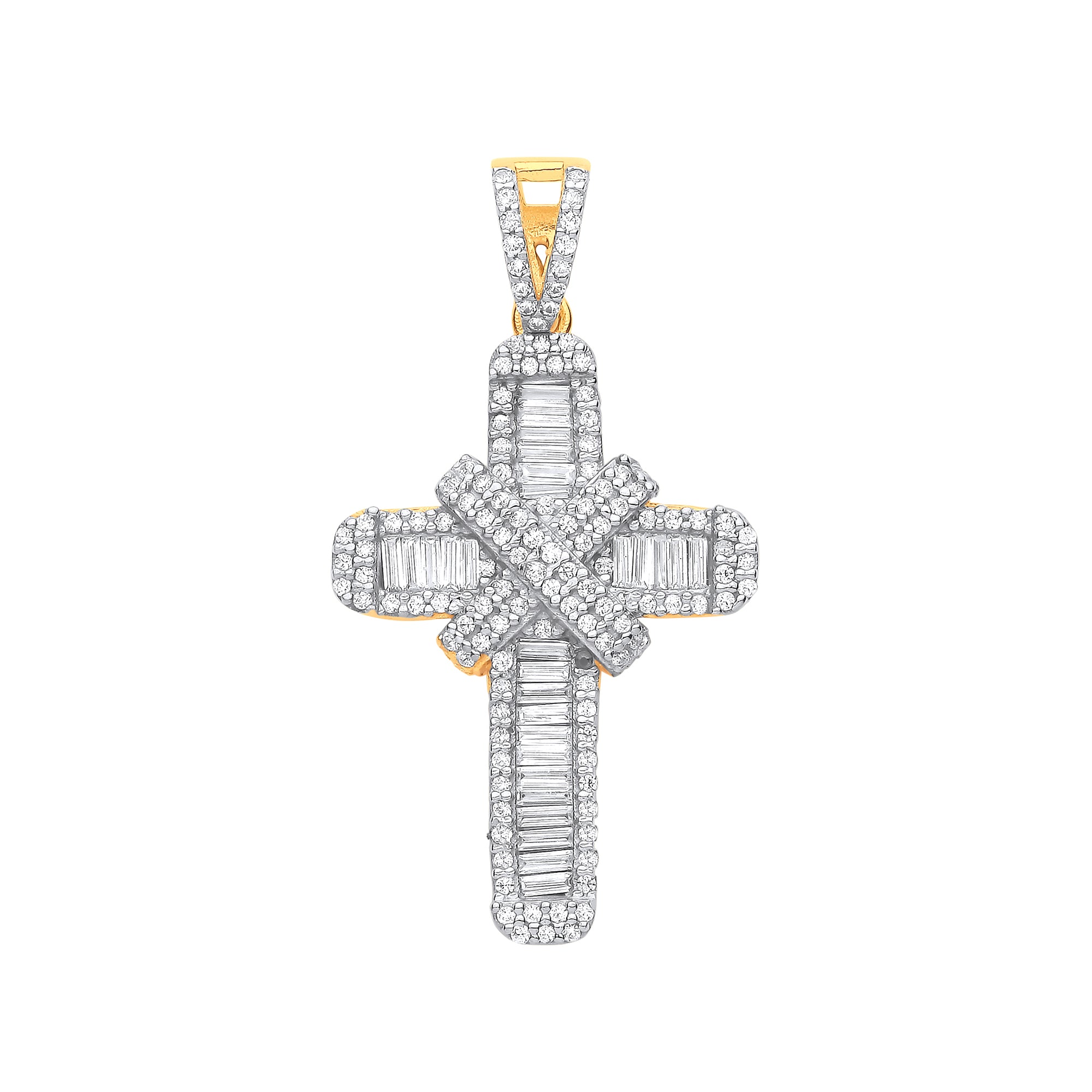 9ct Yellow Gold Cubic Zirconia Kiss Cross Pendant