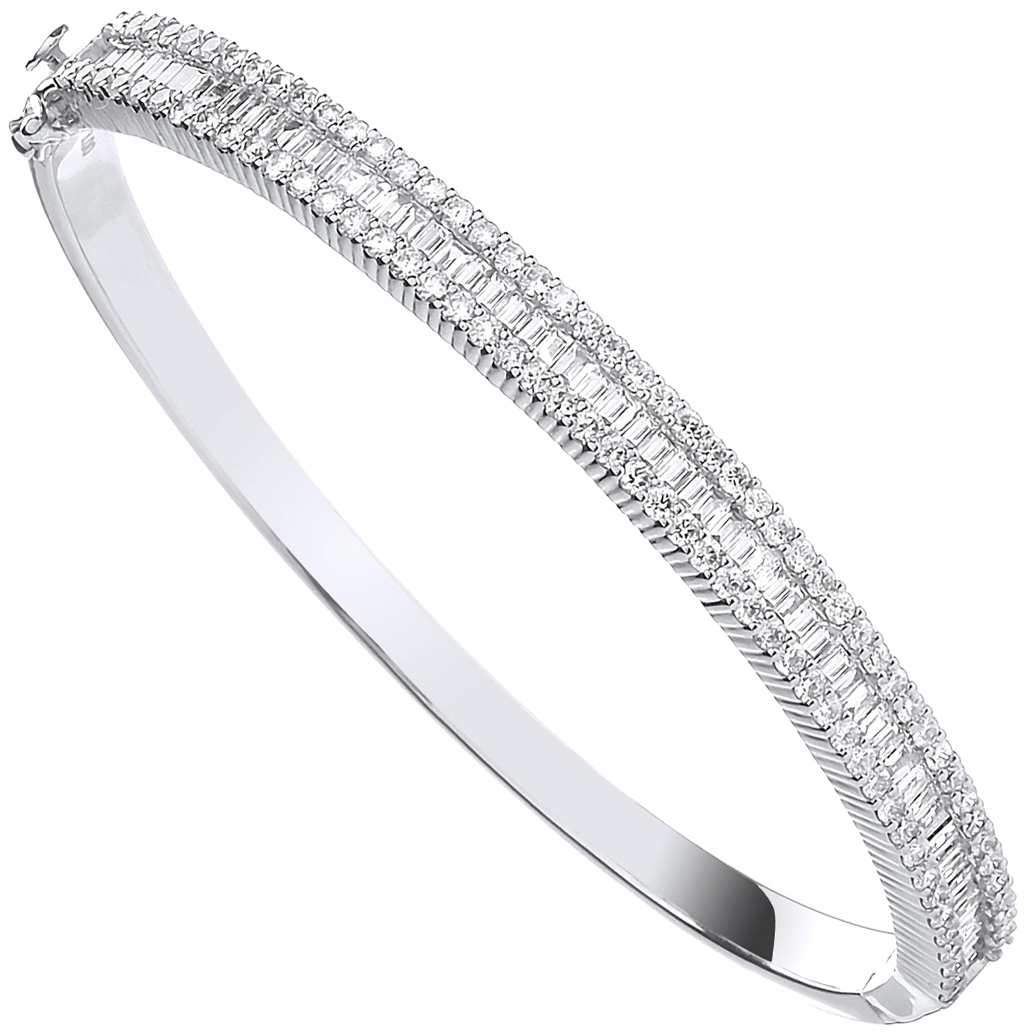 18ct White Gold 3.00ct Baguette & Brilliant Cut Diamond Half Eternity Bangle